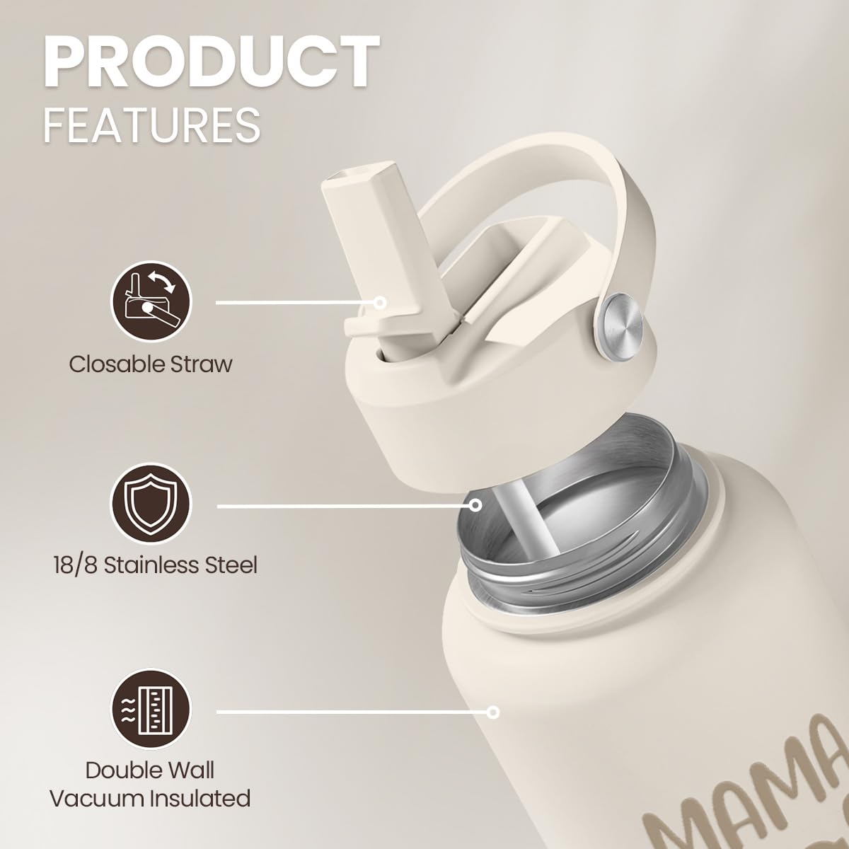 SANDJEST Mom Water Bottle, Mama Bear Bottles 32oz Stainless Steel Insulated with Lid, Mom Gifts from Daughter Son, Gifts for Mot