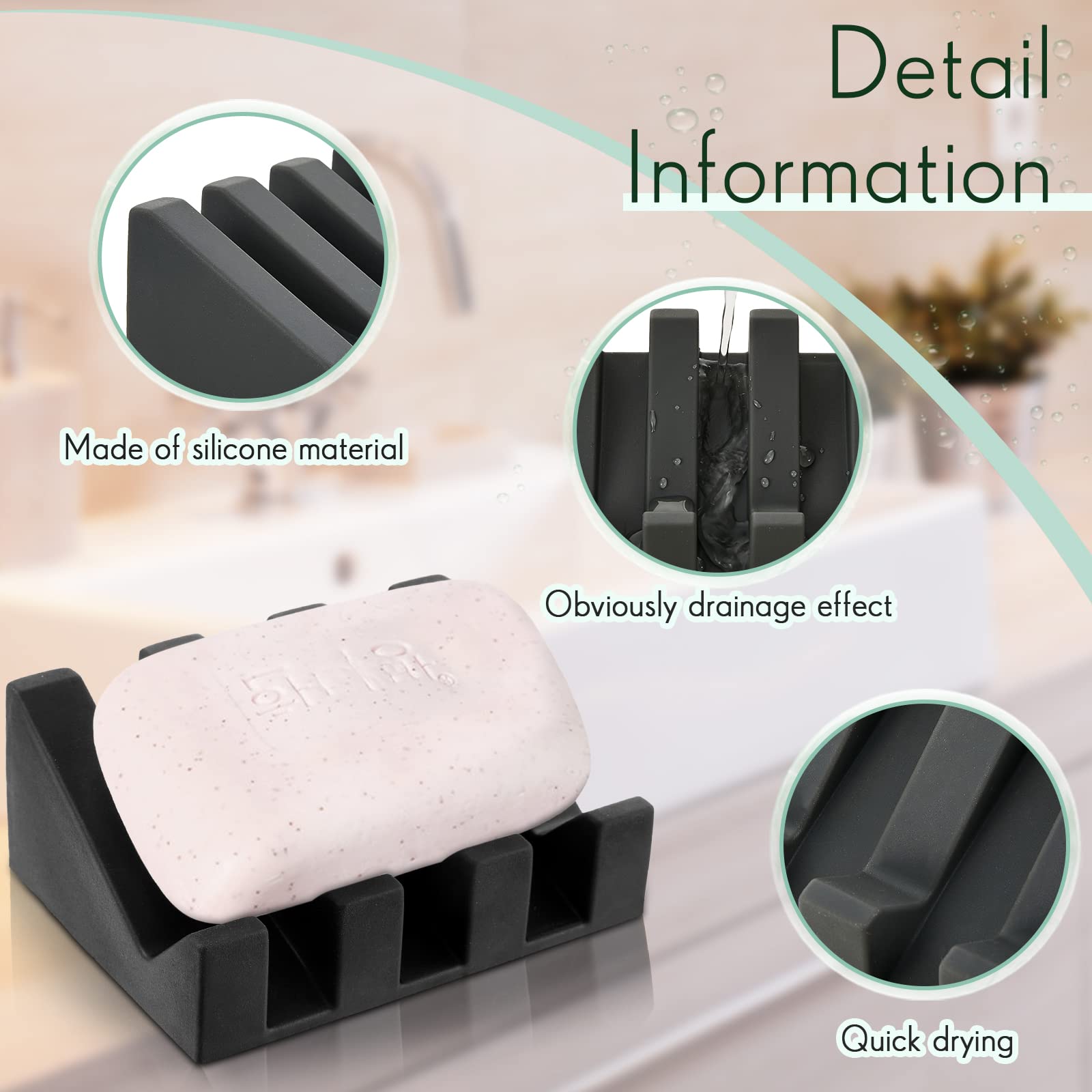 Silicone Soap Dish Self Draining Soap Dish Shower Waterfall Bar Soap Holder Tray With Drain Soap Saver For Kitchen Bathroom Acce