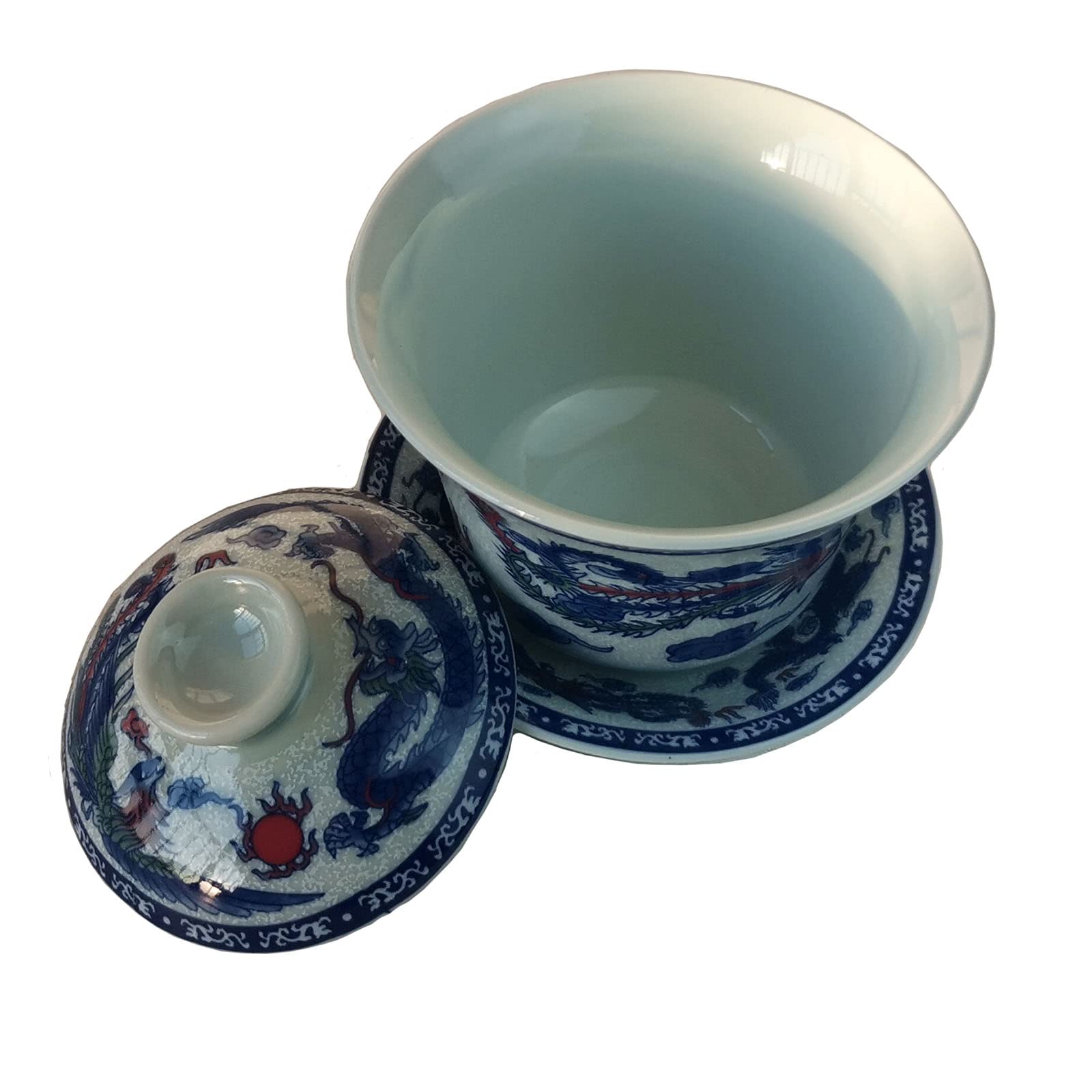 Gaiwan 5.5Oz Chinese Teacup Qinghua Porcelain Cup Dragon Phoenix Gongfu Tea Set (Dragon And Phoenix)