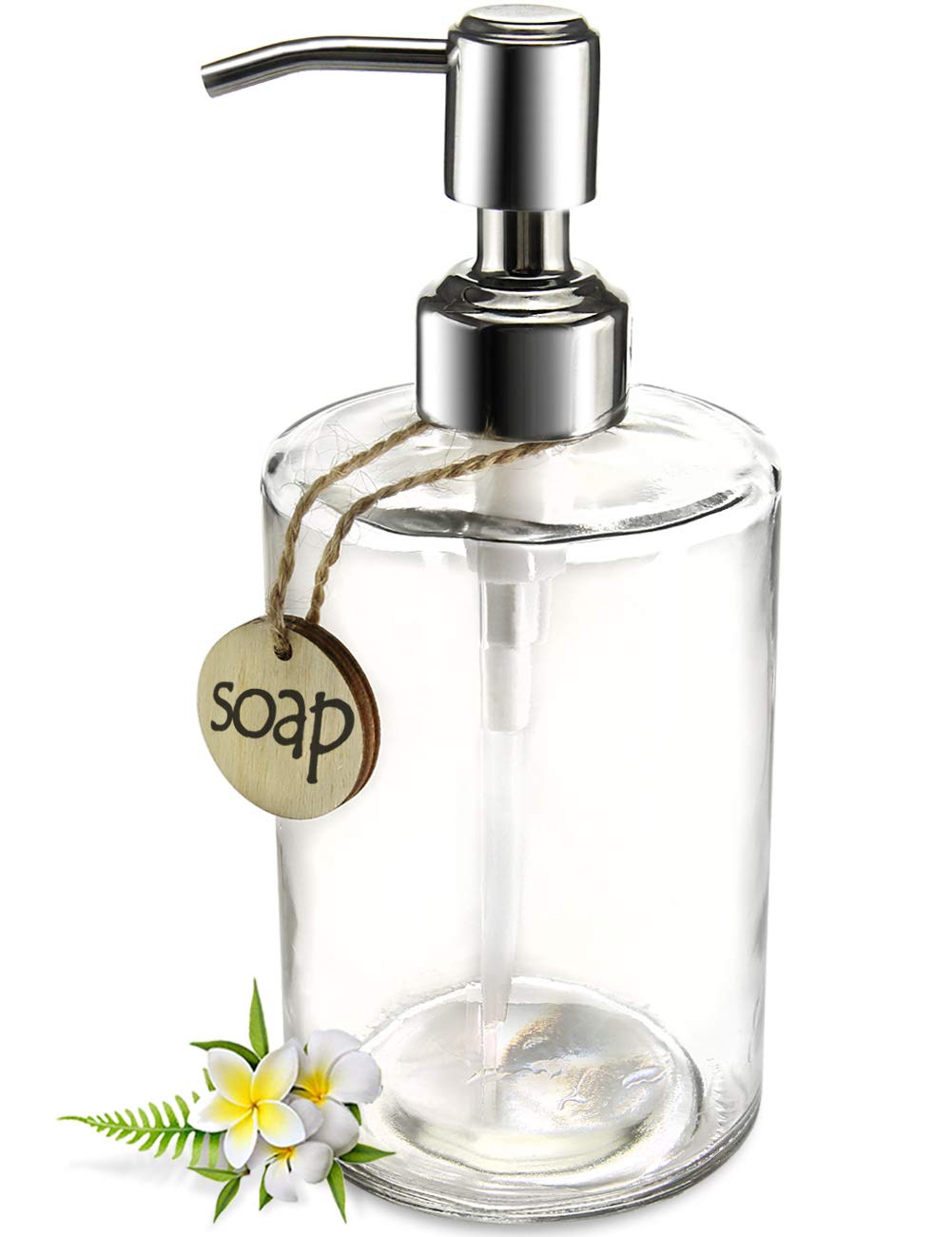 Jasai 16Oz Cylinder Glass Soap Dispenser With Rust Proof Stainless Steel Pump, Refillable Bathroom Soap Dispenser For Hand Soap,