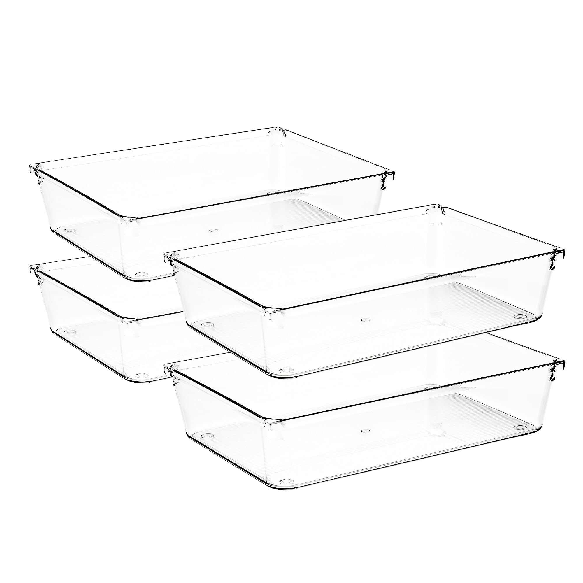 Ravinte Decor 4 Pack Drawer Organizer - 6'' X 9'' Clear Acrylic Storage Bins with Non-Slip Pads, Versatile Desk Tray for Makeup,