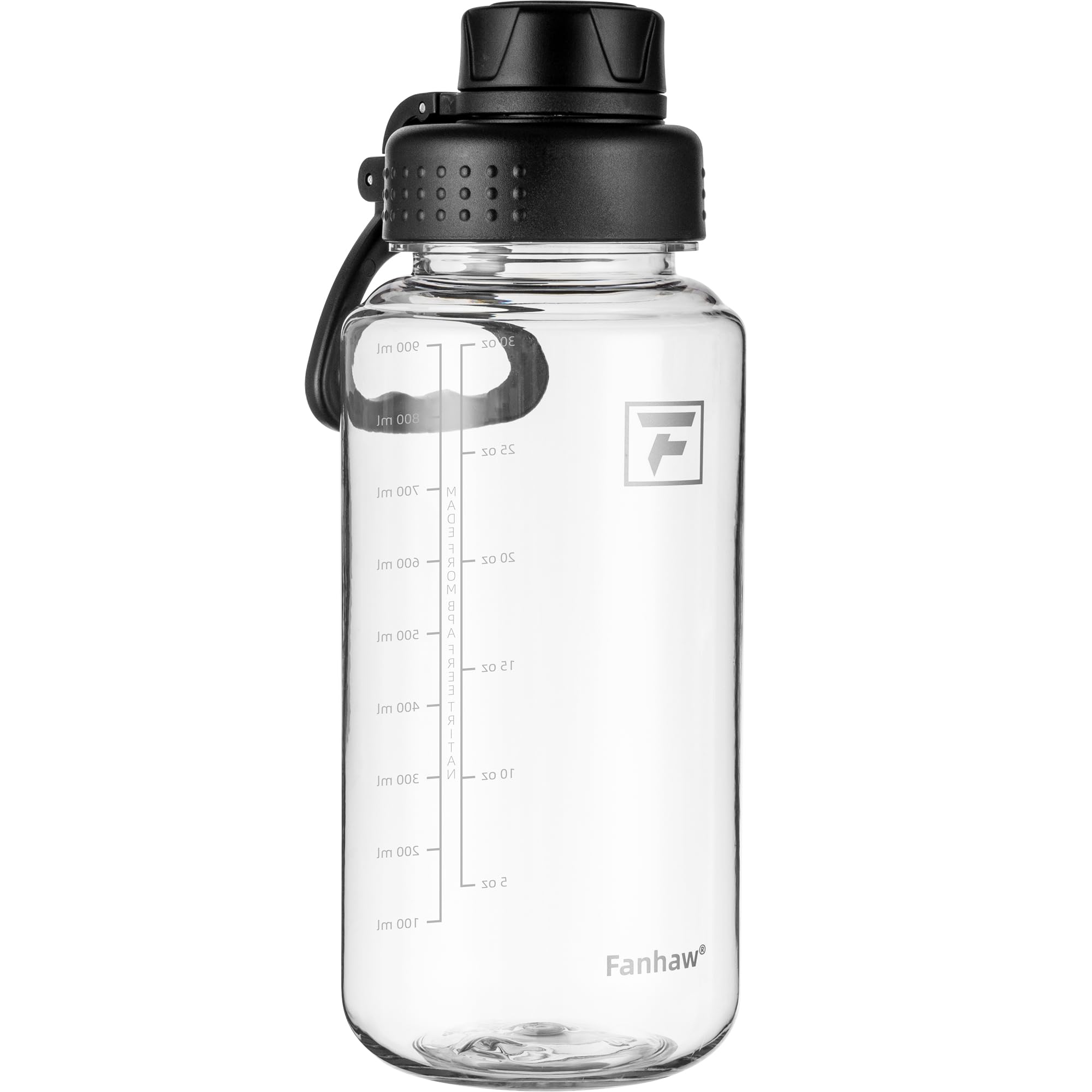 Fanhaw 32 oz Clear BPA-Free Tritan Water Bottle with Fast-Flow Spout Lid, Leakproof Wide-Mouth Reusable Bottle for Gym, School &