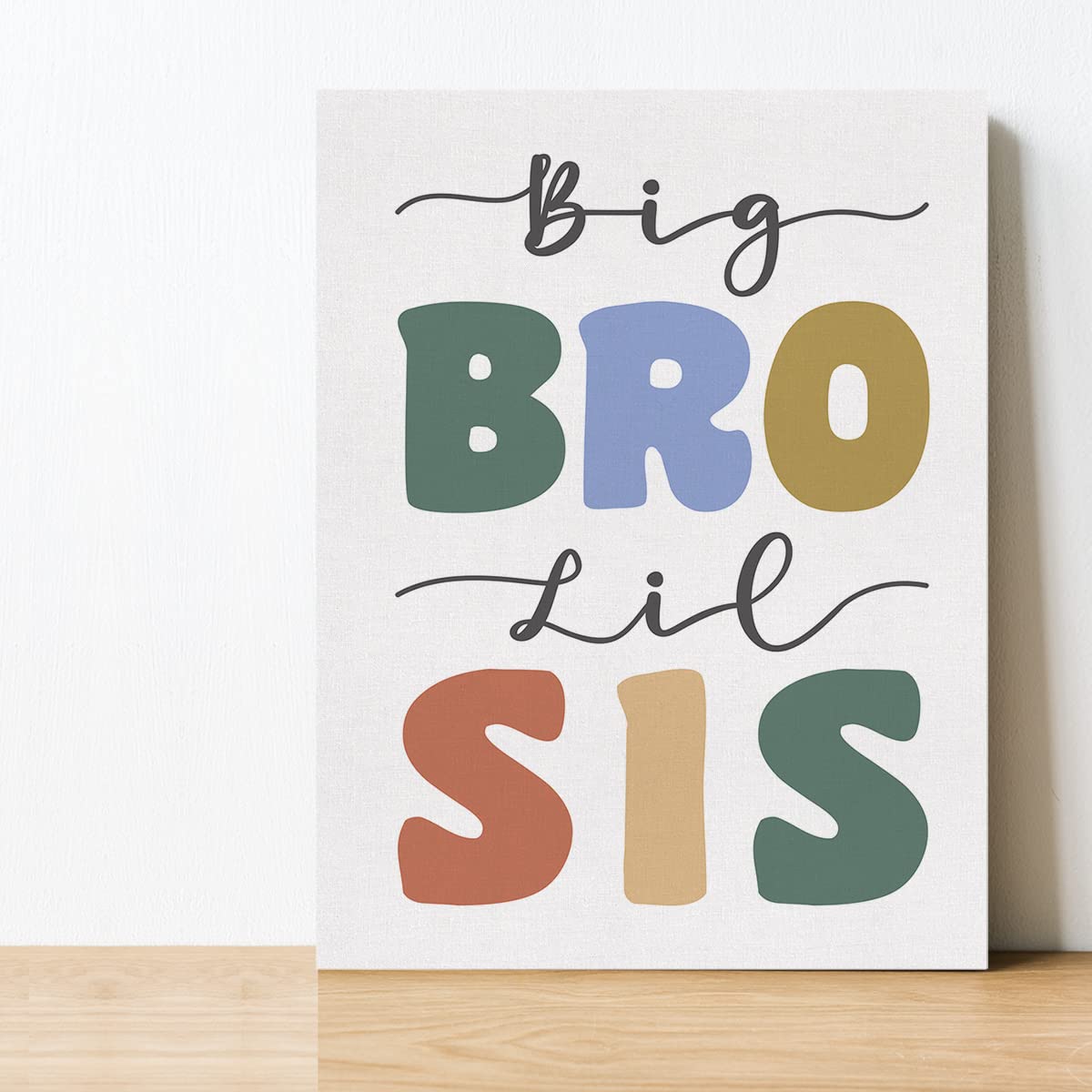 Evxid Nursery Big Bro Lil Sis Canvas Poster Painting Kids Room Wall Art, Sisters Brothers Print Picture Artwork Framed Ready To