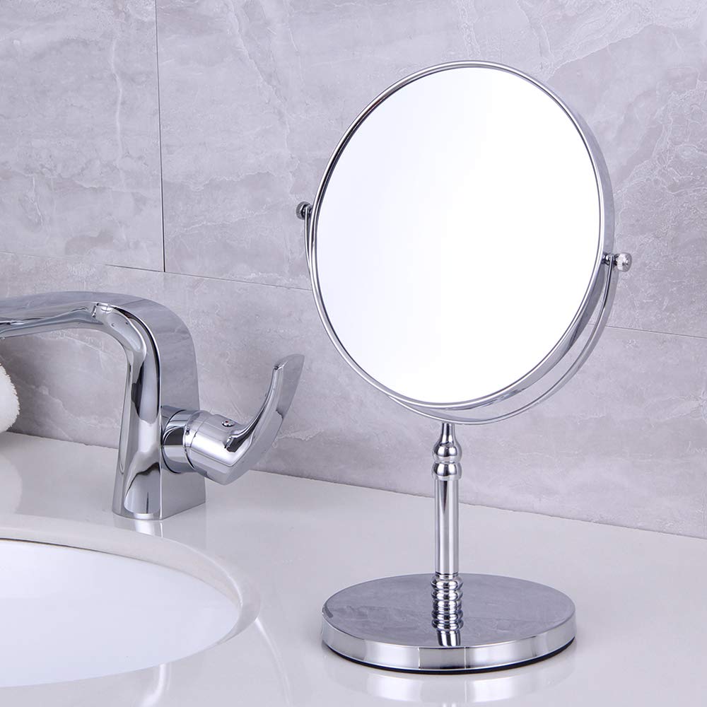 Kimzcn 8-Inch Large Double Sided Swivel Vanity Mirror With 3 X Magnification, Oval Shaped Two-Sided Makeup Mirror, Bathroom Tabl