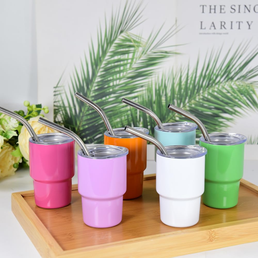 Agh 3 Oz Mini Tumbler Shot Glass With Straw And Lid Colored Stainless Steel Sublimation Tumblers Double Wall Vacuum Insulated Cu