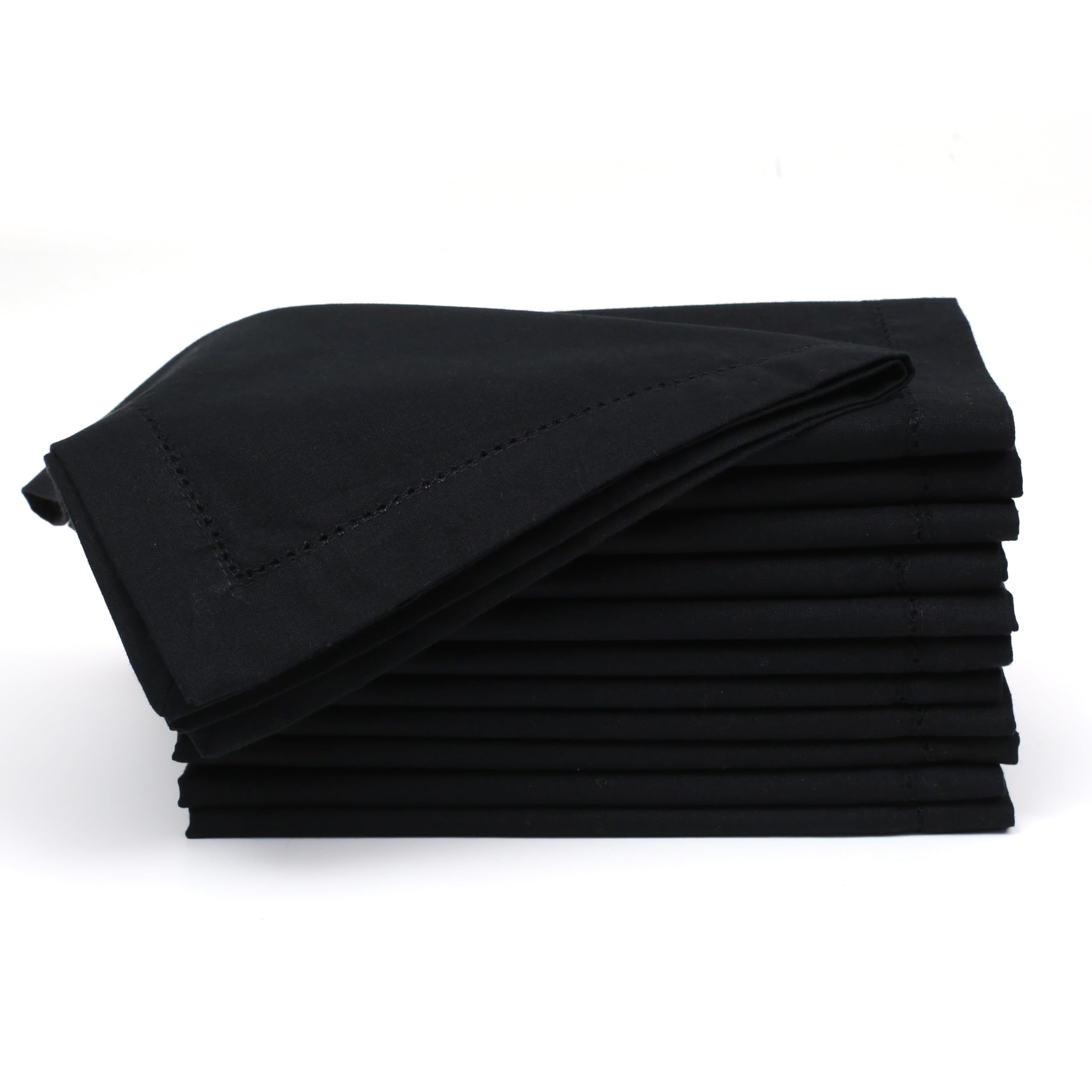 Hemstitched Cotton Napkins - Set of 12, 18x18 Inch - Black, Perfect for Christmas Dinner or Everyday Use