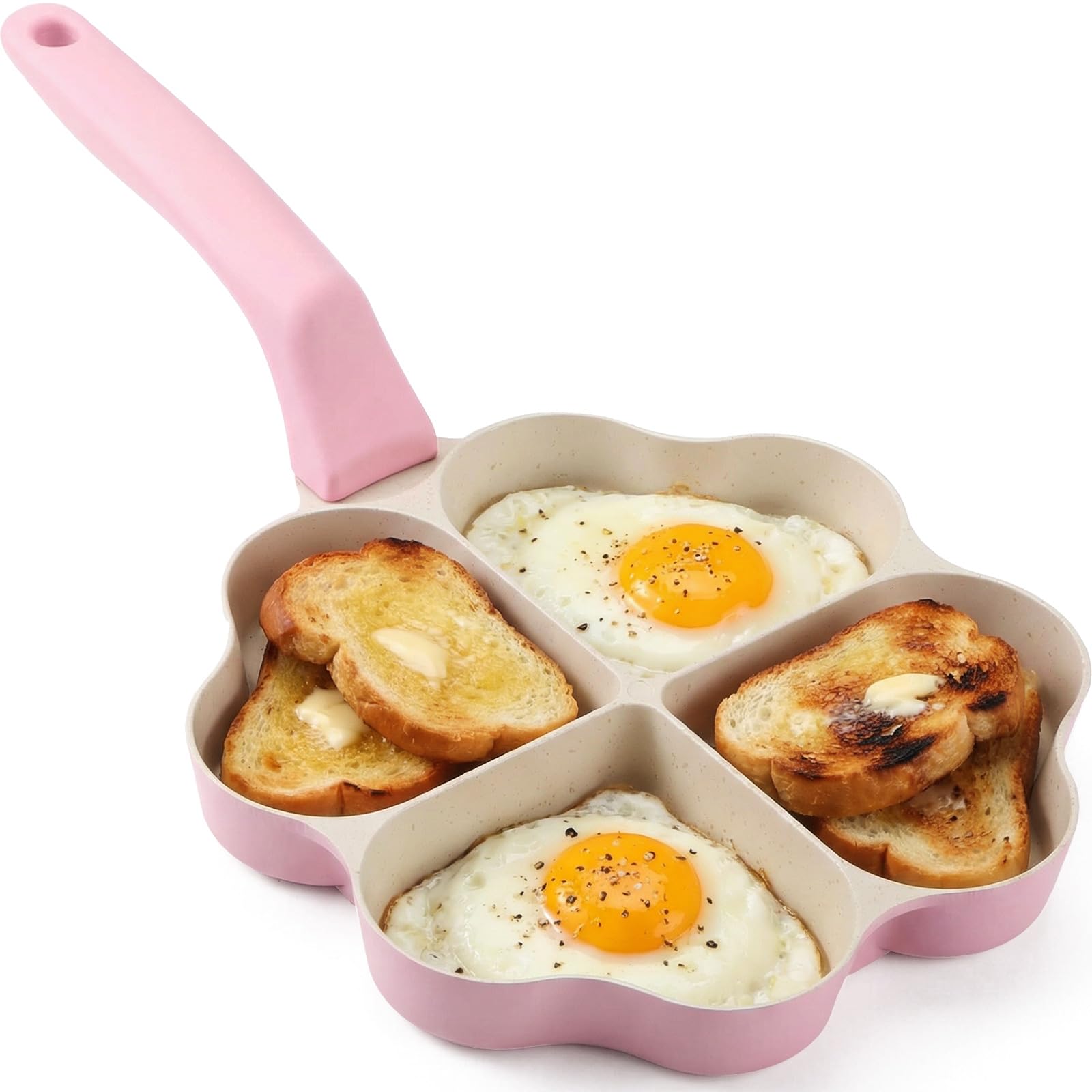 Reallnaive Heart Shaped Divided Fry Pan Nonstick Granite Egg Pan, Pink