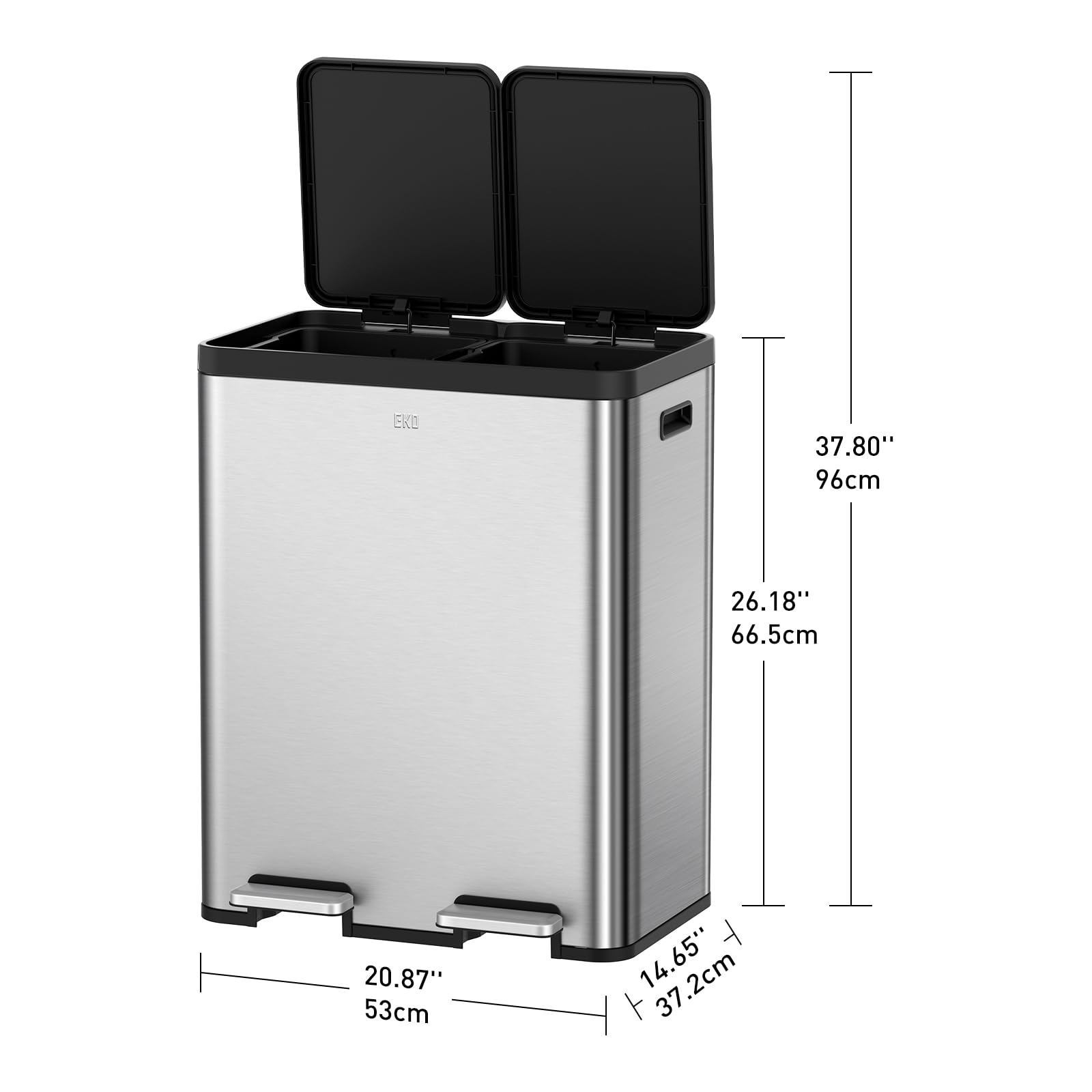 Eko Essential 8+8 Gallon Dual Trash Can, Kitchen Step Recycle Trash Can With Dual Removable Bucket, Independent Lids And Pedals,