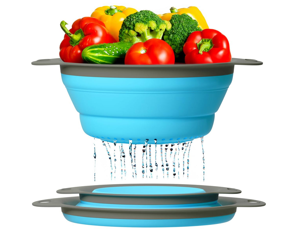 Ultimate Kitchen Strainers Set Of 2 - Collapsible Silicone Colanders For Easy Storage By Comfify - Use With Pasta & Veggies Or A