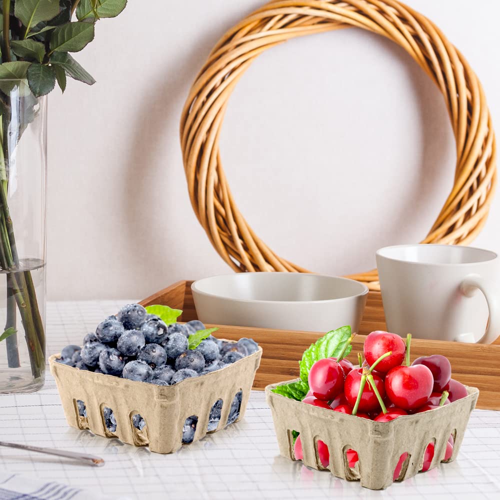 Vmiapxo 50 Pack Natural Pulp Fiber Berry Basket, Small Farmers Market Produce Basket Containers Kitchen Supplies For Strawberry