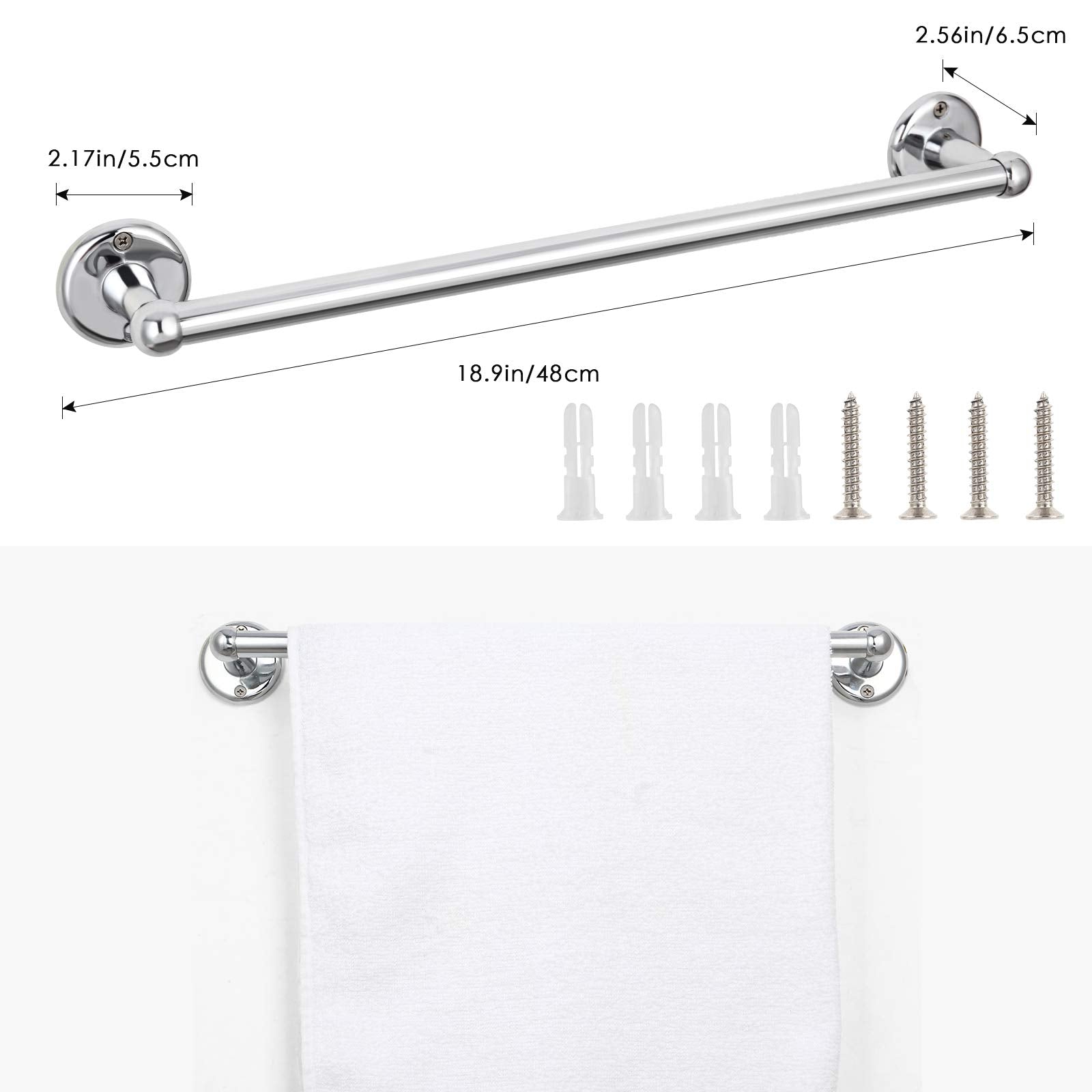 LIANTRAL Bathroom Hardware Set  4-Piece Polished Chrome Bath Accessories Kit with 18? Towel Bar  Toilet Paper Holder  Towel Ring and Robe Hook Wall Mounted