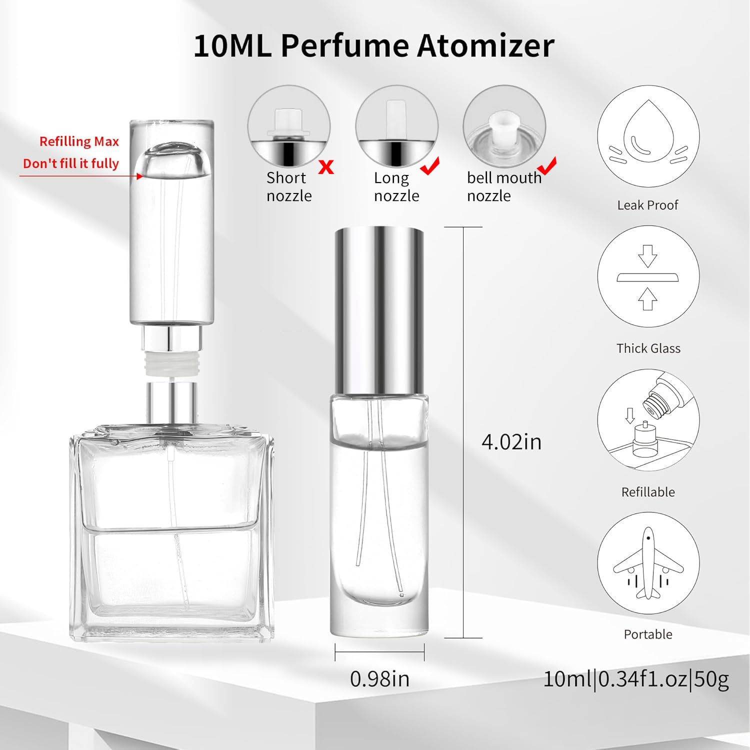 Mub 10Ml Perfume Travel Refillable Atomizer Bottle Glass Unique Top-Filling Leak-Proof Spray Bottle Atomizer Sprayer For Perfume