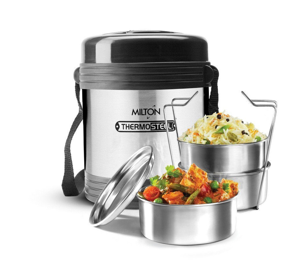 Milton Legend 3 Thermosteel Tiffin Box, 3 Containers 260 Ml, Silver