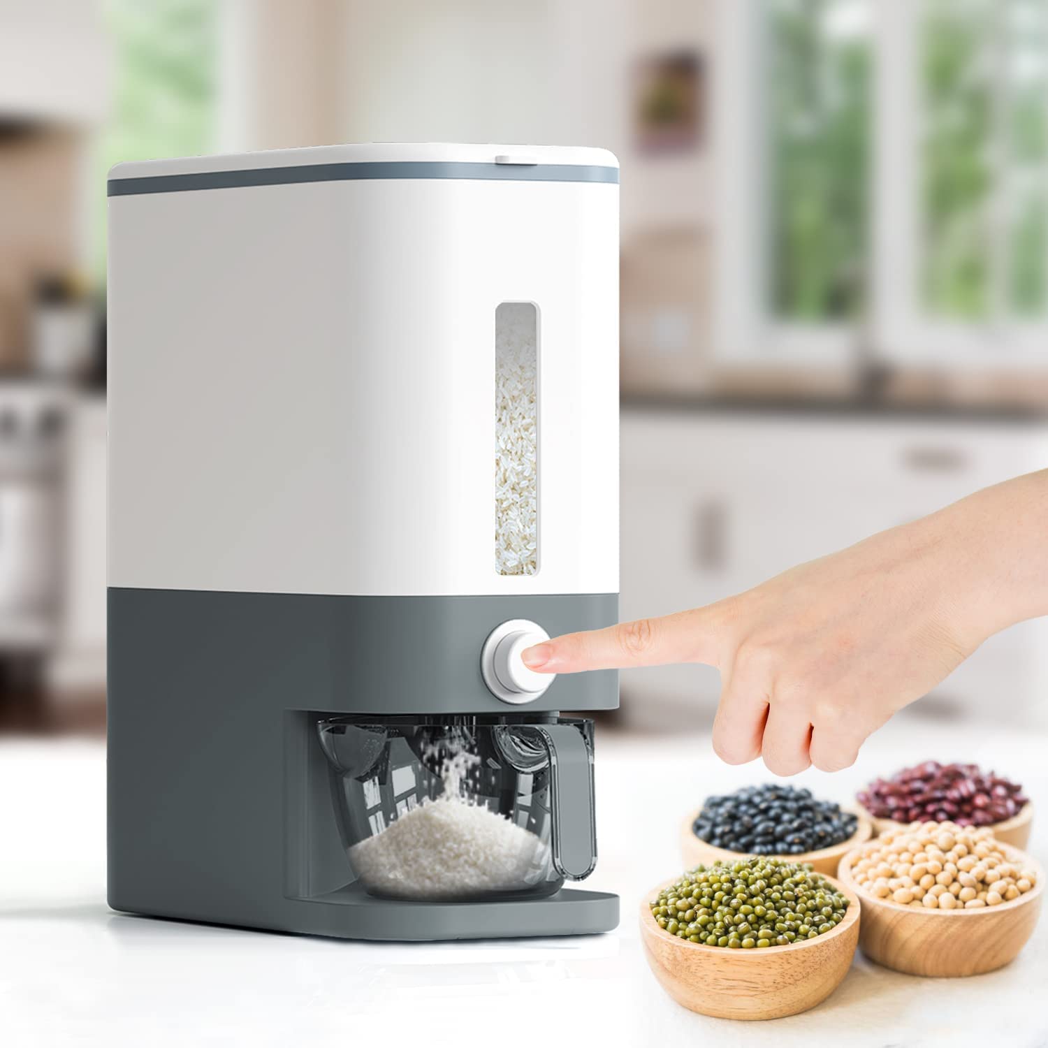Vbm Rice Dispenser, Large Sealed Grain Container Storage With Measuring Cup, Food Cereal Container Bins For Flour Cereal Kitchen