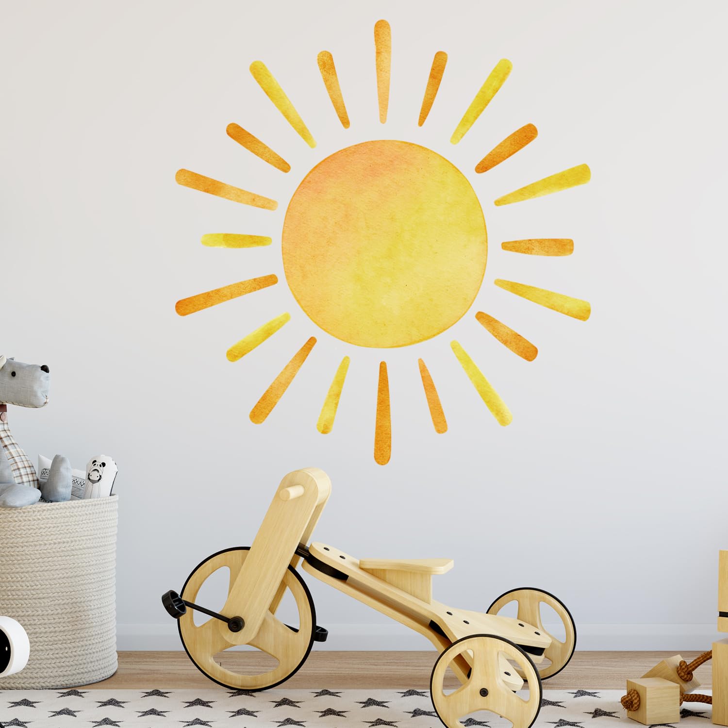 41.7    X 39.8    Watercolor Boho Sun Wall Decals Peel And Stick, Pvc Sunrise Wall Stickers, Yellow Sunshine Wall Art Decor For