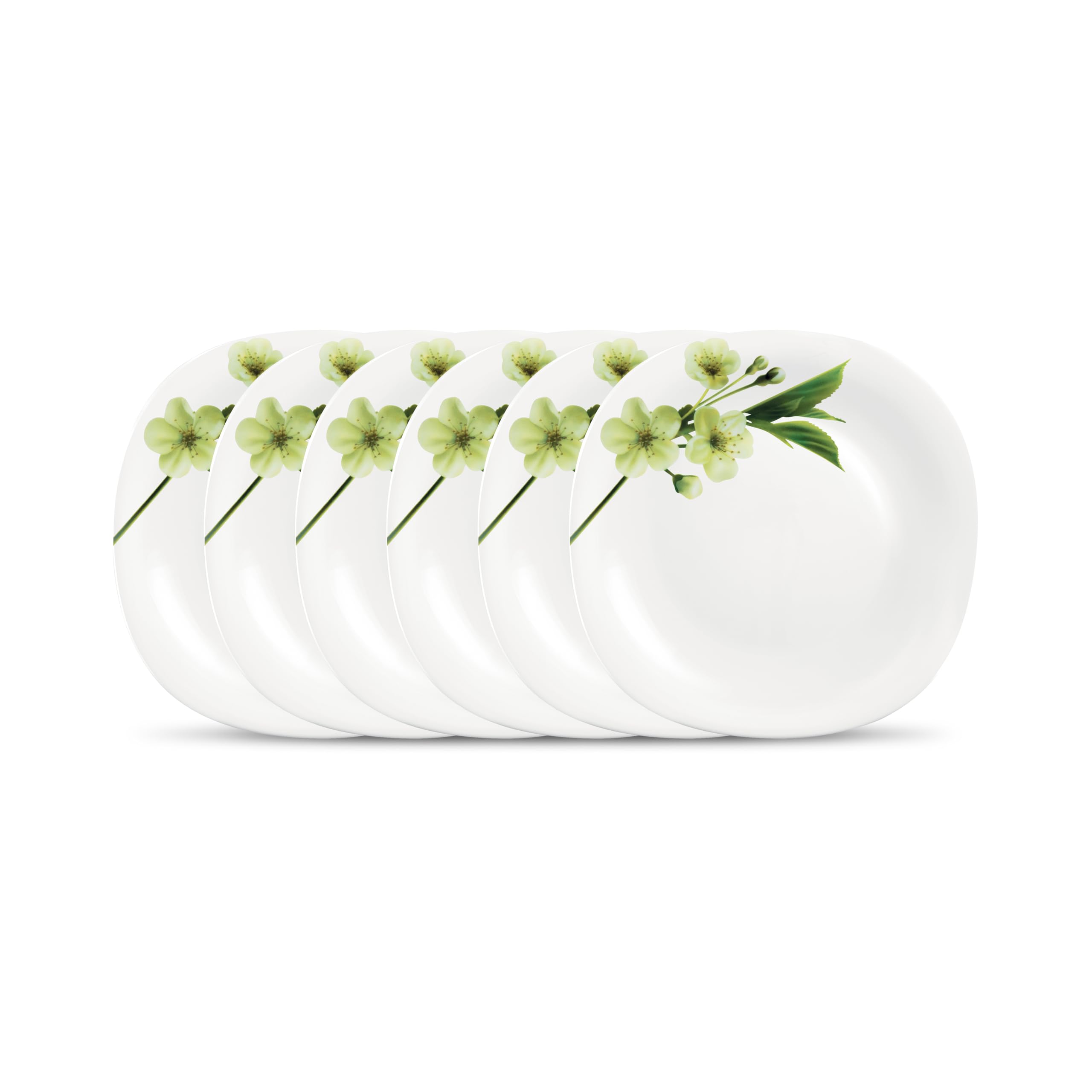 La Opala Diva Quadra Collection Opal Glass Crockery | Full Plate Set of 6 Snowdrop | Square Dinner Plate for Dining & Gifting | 