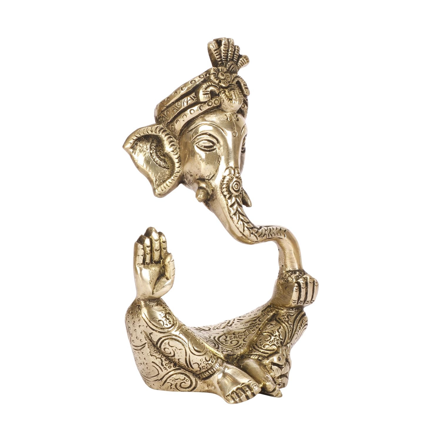TAPAS HOMES Brass Pagadi Ganesh Trunk Abstract Ganesha Bhagwan Idol Sitting Posture Ganpati Murti for Home Entrance Dcor Diwali