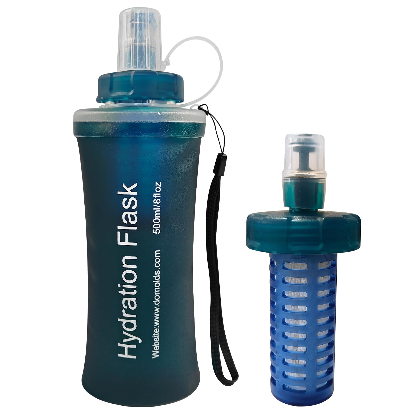 CXWLJL 500ml Soft Flask Water Bottle, Collapsible Water Bottle with Filter, Perfect for Hiking, Backpacking, and Camping  Dark 