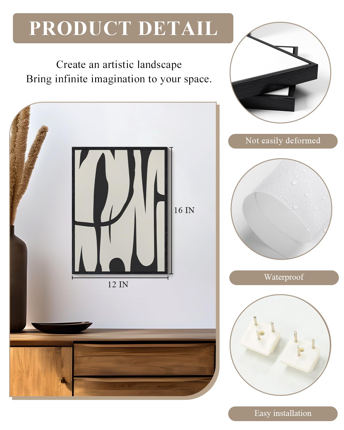 Arpeotcy Black Framed Canvas Wall Art, Line Art Minimalist Paintings Artworks, Black And White Abstract Pictures Decor, Prints H