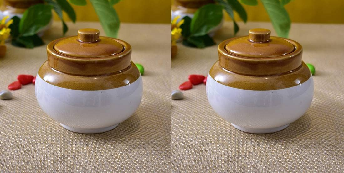 Hc The Crafts Pickle Jar Set With Lid, Dining Table Pickels Containers And An Ideal Gift For Family (Lota 200Ml Pack Of 2)