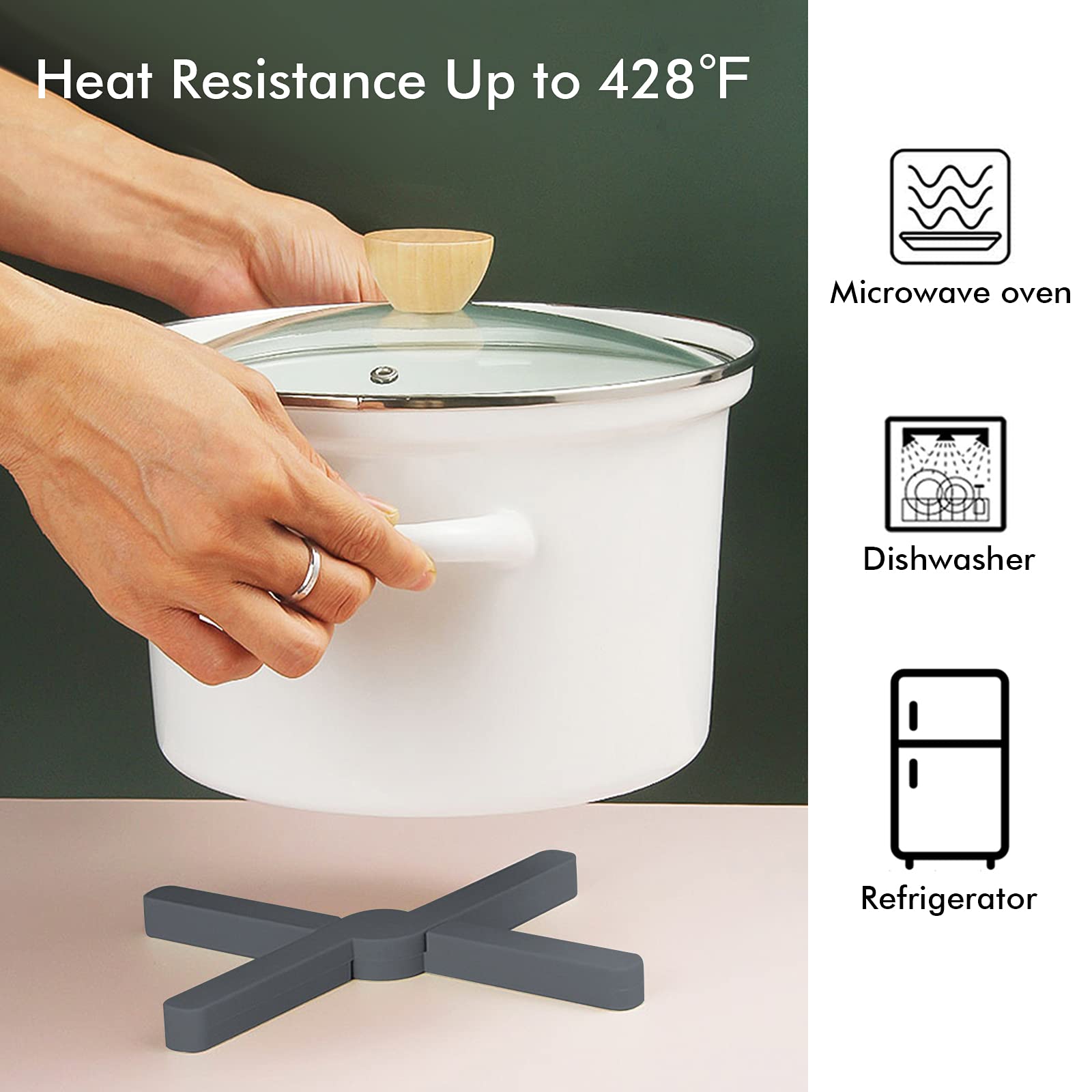 4 Pack Foldable Silicone Trivet Mats, Hot Pot Holder Hot Pads Drying Mat Heat Resistant For Table Kitchen (4 Pack Foldable X-Sha