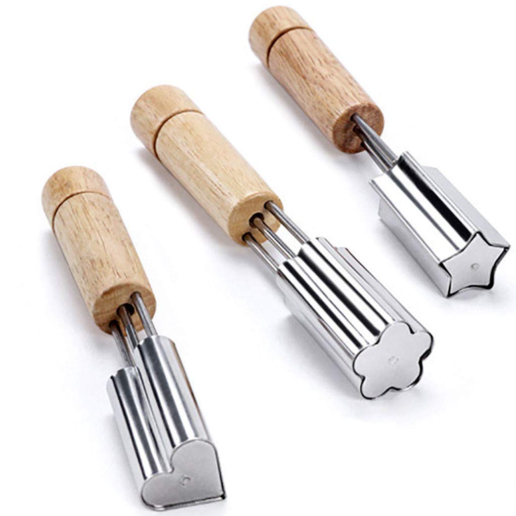 Goeielewe 3-Pack Vegetable And Fruit Cutter Shapes Set, Mini Pie, Stainless Steel Cookie Stamps Mold With Wood Handle, Cookie Cu