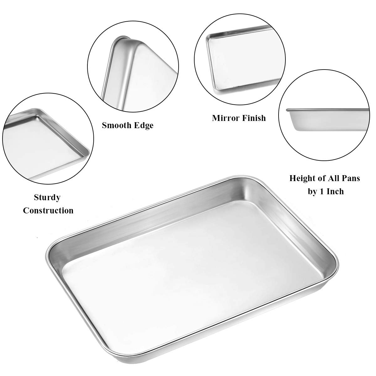 Wildone Baking Sheet Set Of 2 - Stainless Steel Cookie Sheet Baking Pan, Size 10 X 8 X 1 Inch, Non Toxic & Heavy Duty & Mirror F