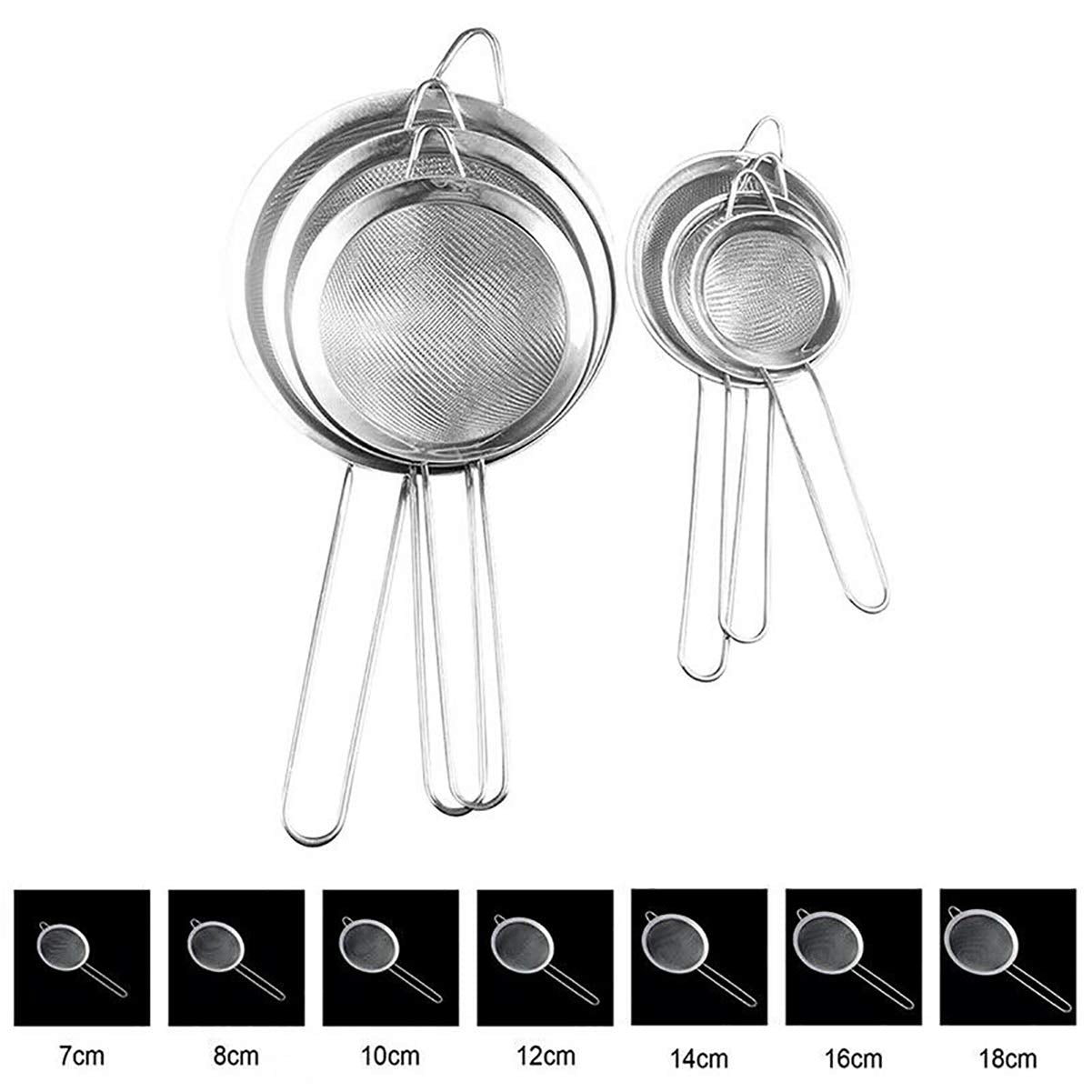 Strainers Fine Mesh Sieve Stainless Steel Flour Sifter Fine Mesh Strainer For Kitchen Hand-Held Oil Spoon Seives With Handle