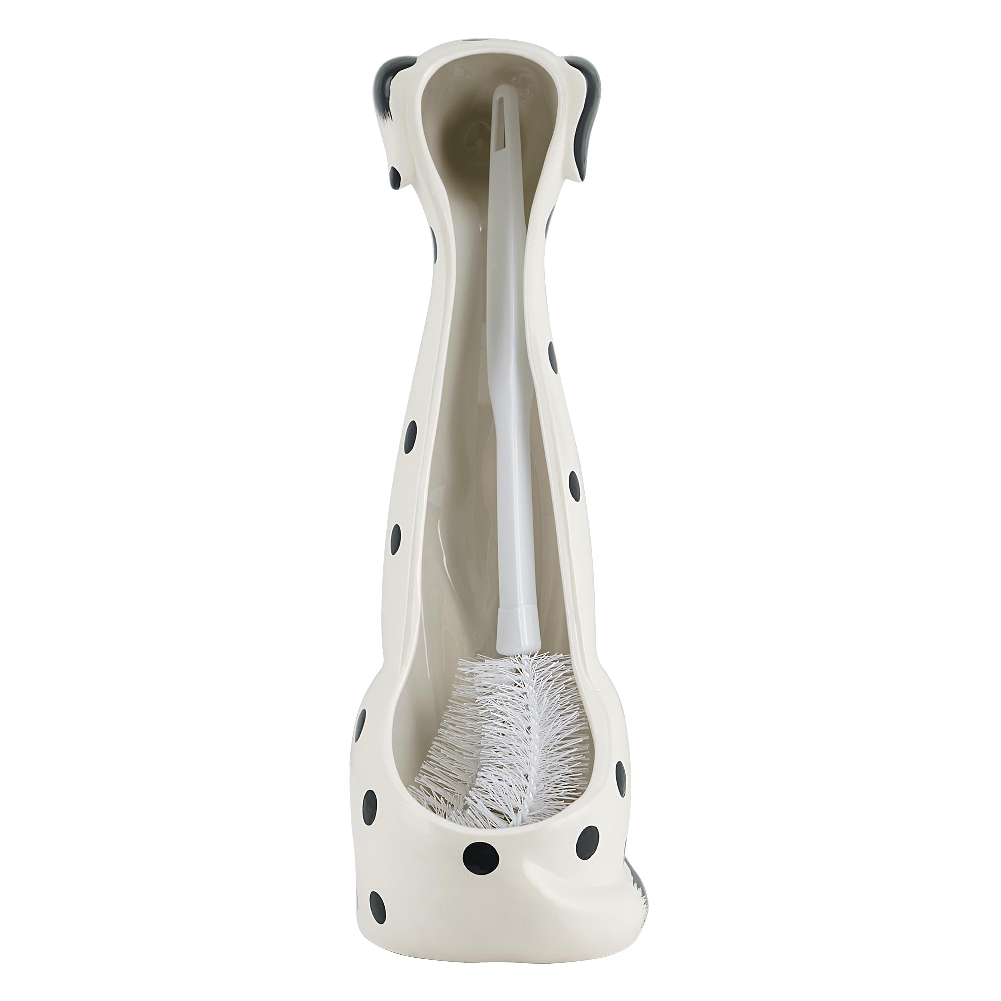 Allure Home Creation Dalmatian Dog Ceramic Toilet Brush Holder & Scrub Brush, 9.4” x 5.3” x 16.7”, Black & White, Model XBR