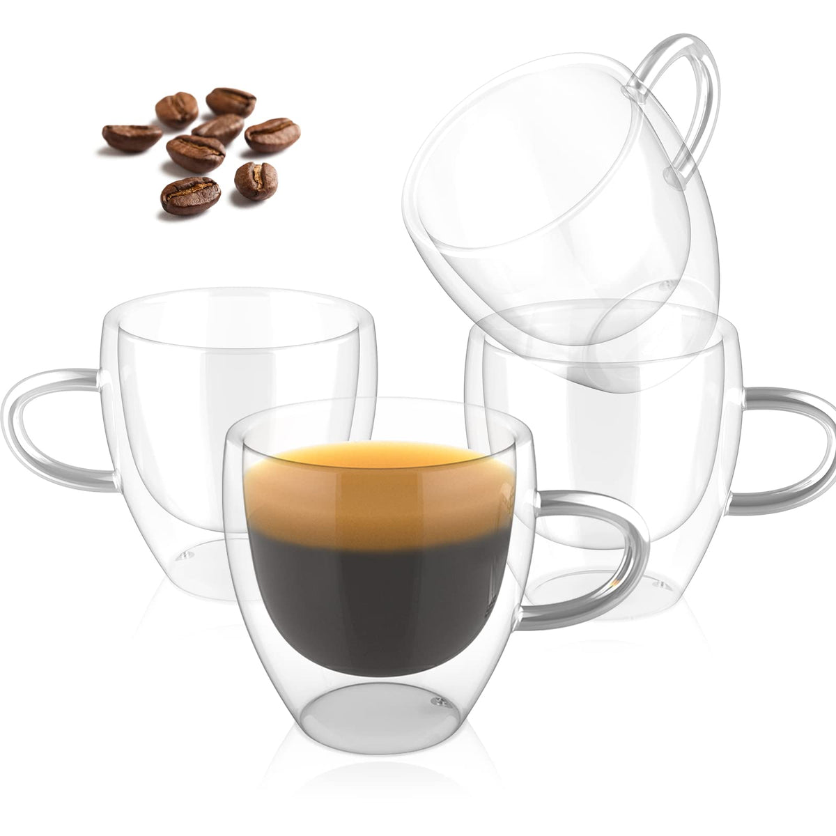 Onedone Espresso Cups 2.8 Oz - Double Walled Glass Espresso Cups Set Of 4, Thermo Insulated Shot Glasses With Handle