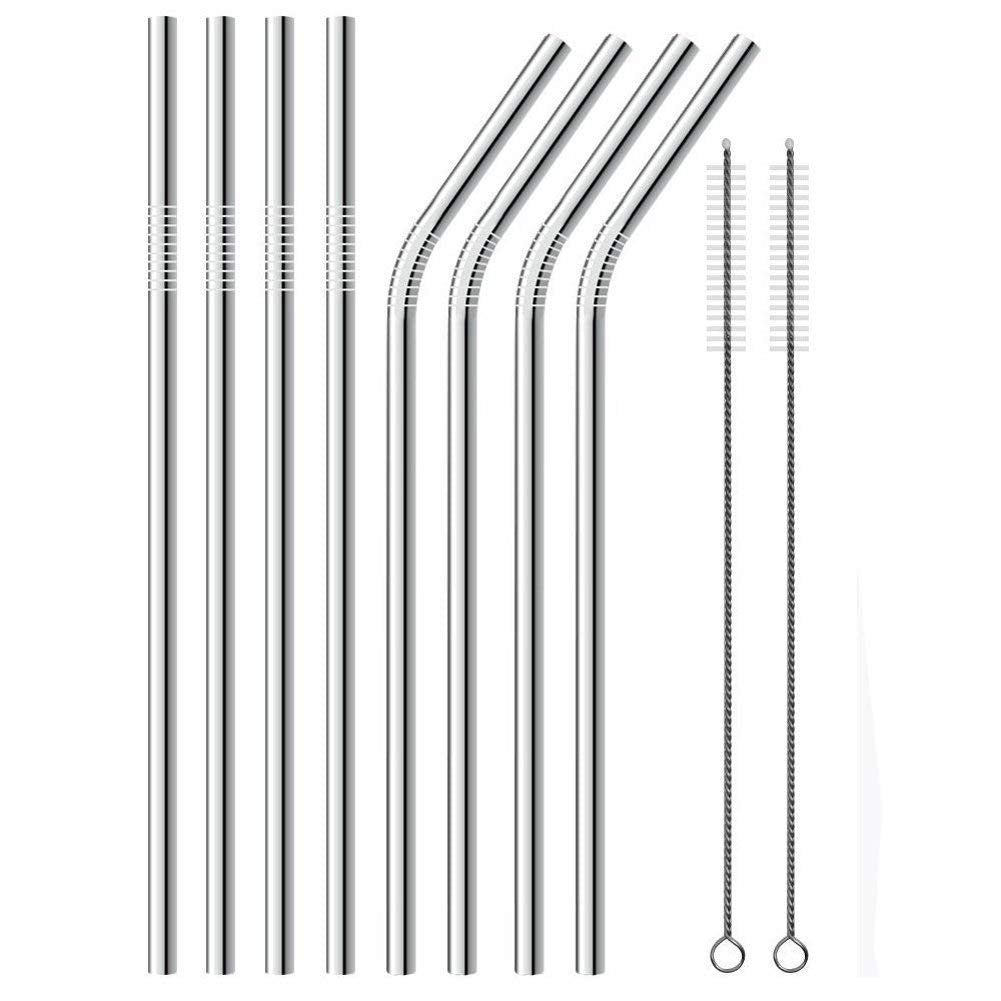 Expresso Stainless Steel Straws, 8 Pcs 8.5 Reusable Metal Straws Drinking Straws For Tumblers Cold Beverage (4 Straight + 4 Be