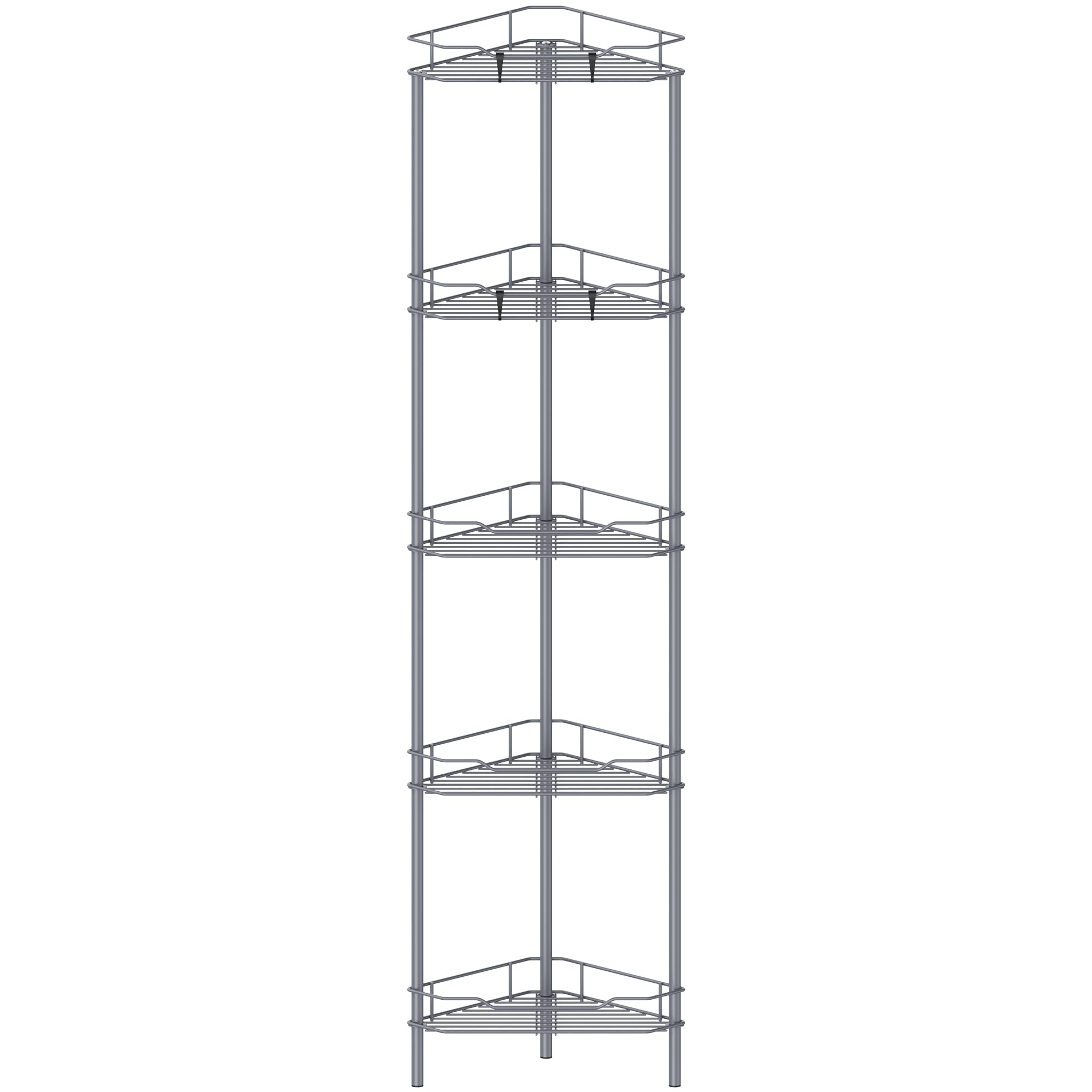 HuggieGems 5 Tier Floor Standing Corner Shower Caddy Organizer Shelf with Hooks, Bathroom Shelves Stand Rack, Dark Gray