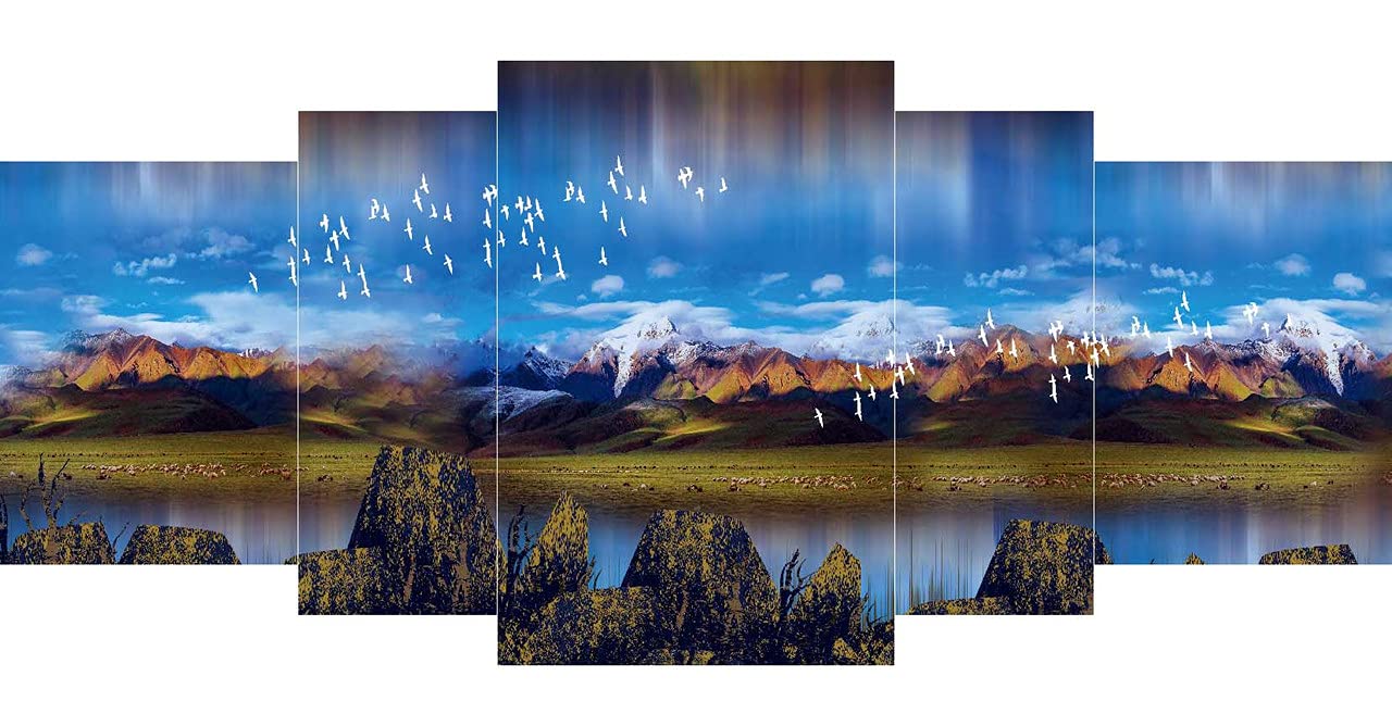 Saf Set Of 5 Nature Scenery Uv Textured Home Decorative Gift Item Large Panel Painting 42 Inch X 18 Inch Sanfpnl31134