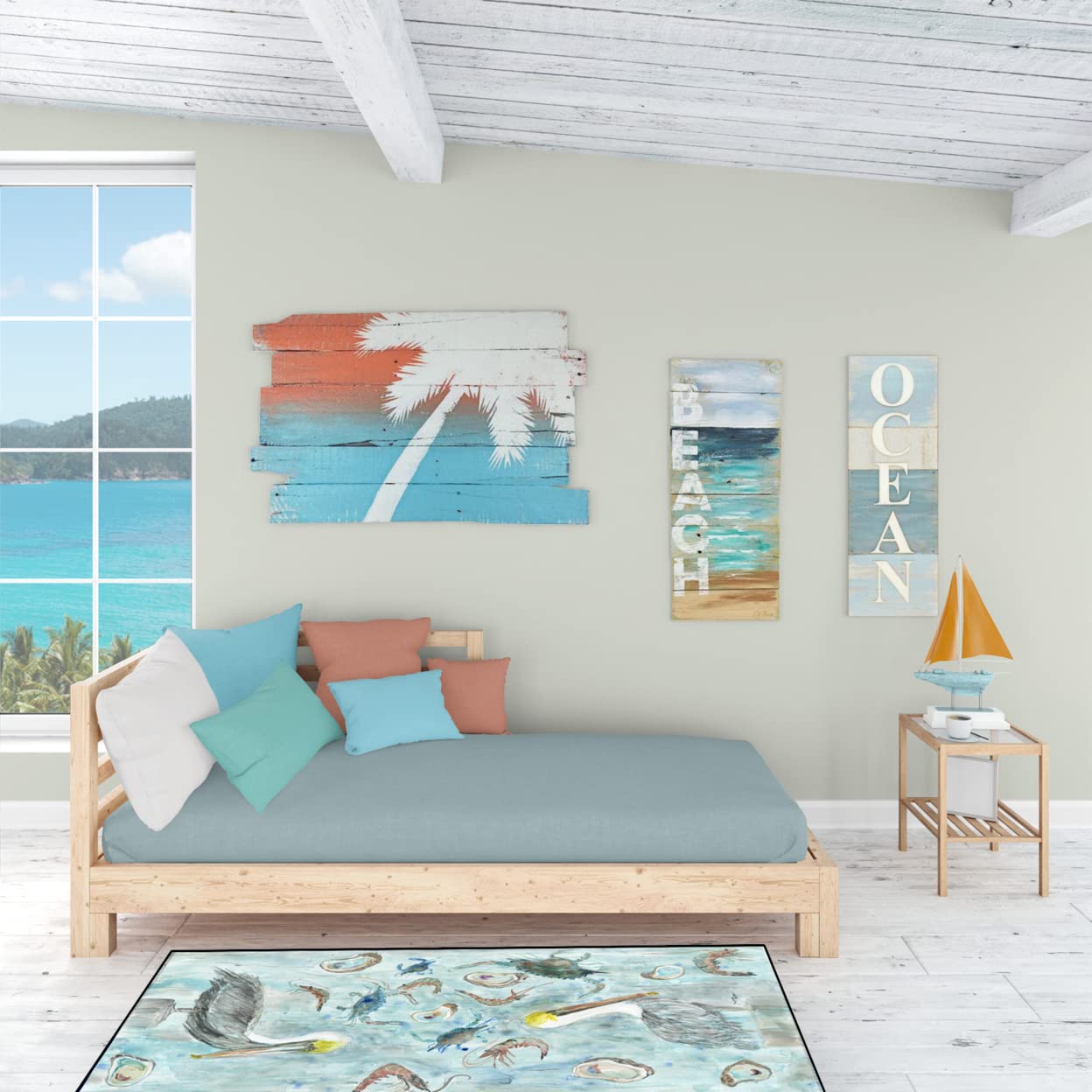 'Pelicans  Crabs and Shrimp Indoor or Outdoor Runner Mat 28x58 SC2088HRM2858''