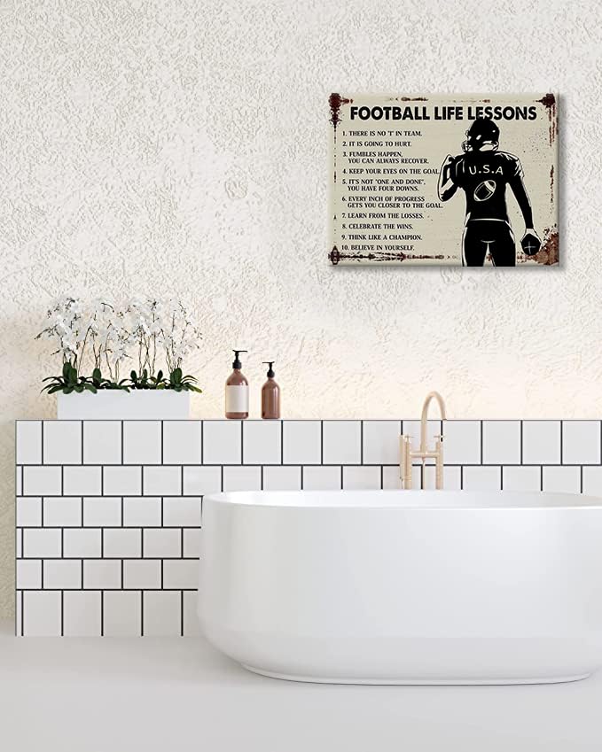 Eiffecho Football Wall Art Decor - Inspirational Quotes Canvas Print, 16"x12", Wood, Football Life Lessons
