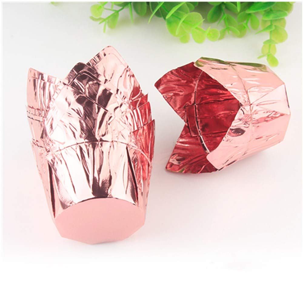 100Pcs Aluminum Foil Cups Cupcake Muffin Liners, 3.5 Ounce Aluminum Foil Baking Cups, Disposable Tulip Style Cupcake Cups, Bakin