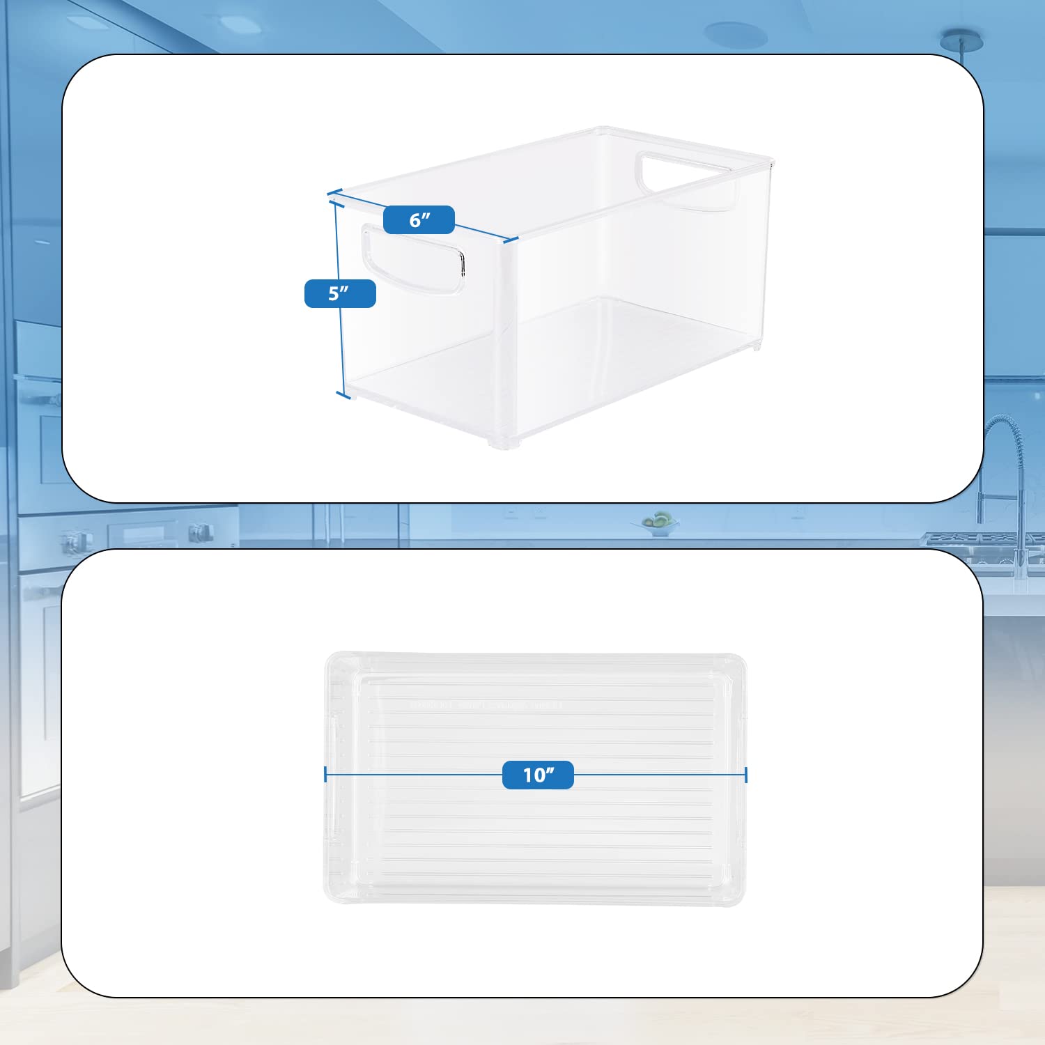 Upgraded 2 X Clear Organizer Storage Bin With Handle Compatible With Kitchen I Best Compatible With Refrigerators, Cabinets & Fo