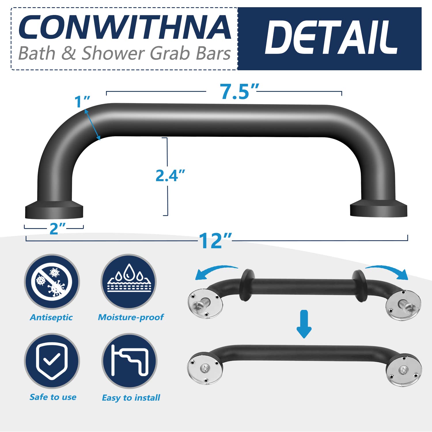 Safety Handle Bar Iron Outdoor Deck Rail Safety Handle Bar Banister Rail Bath Handle Shower Handle Indoor & Outdoor Deck Hand Ra