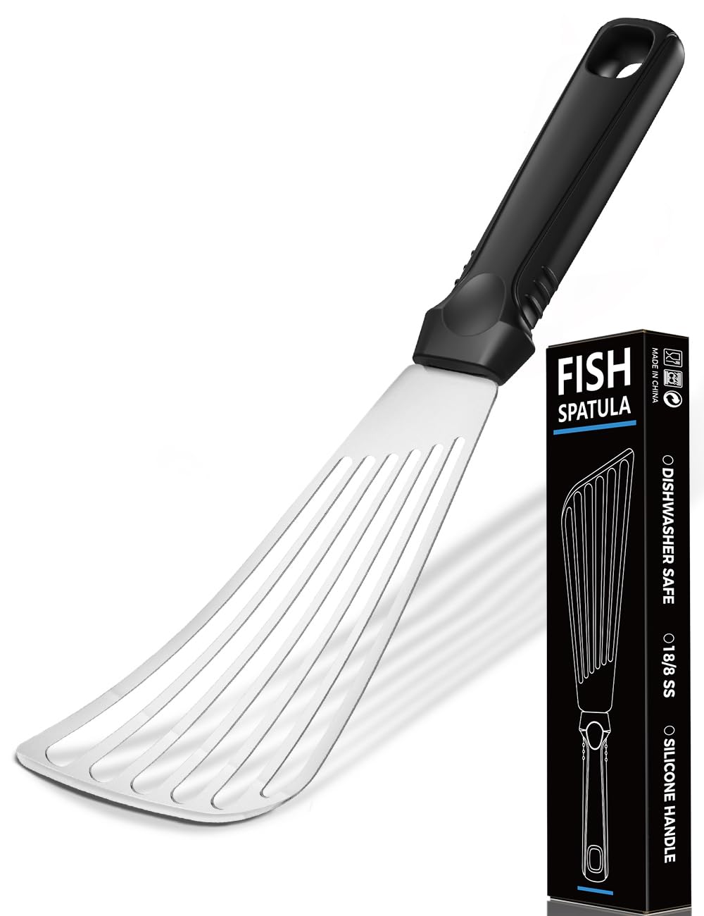 12.5in Fish Spatula, 18/8 Stainless Steel Flexible Thin Edge Turner