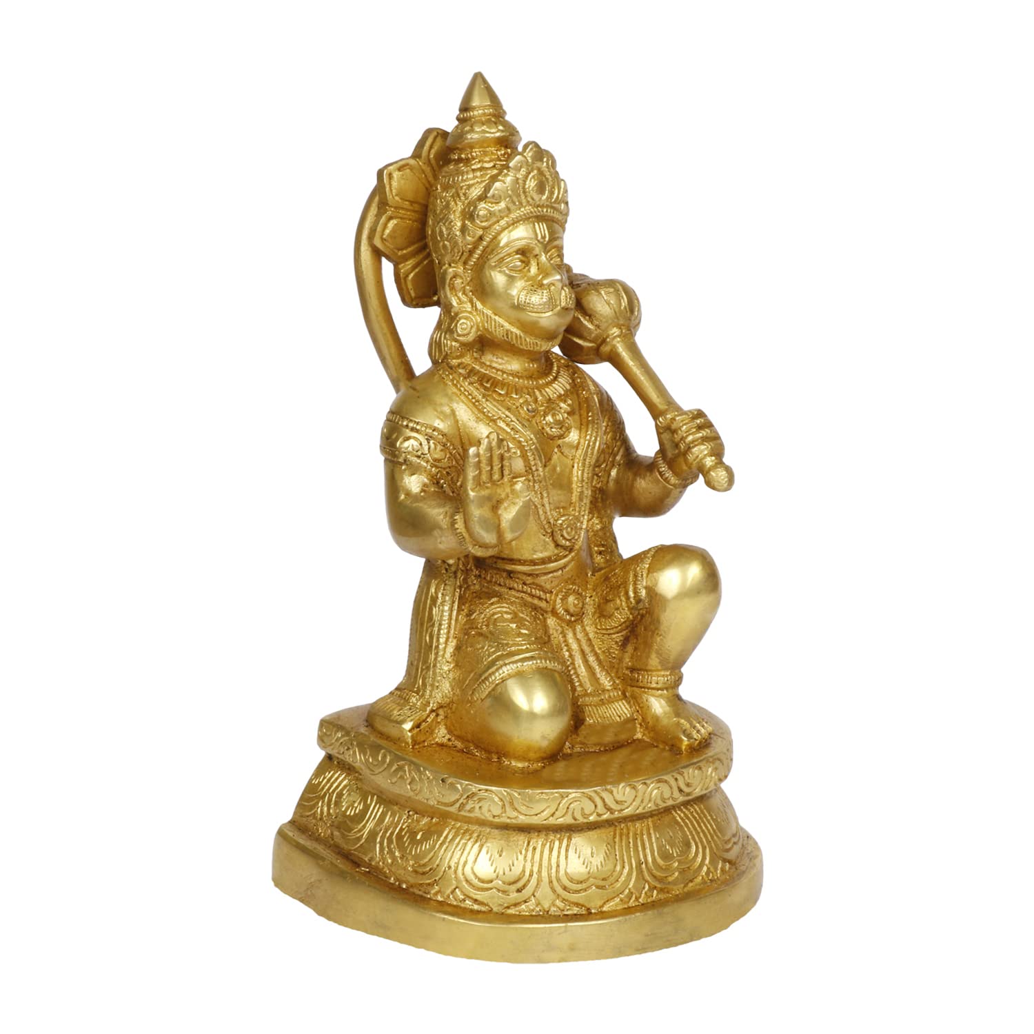 Kartique Brass Bhagwan Hanuman Sitting with Gada on Shoulder Murti for Home Puja Idol Blessing Bajrangbali Statue for Pooja Gift