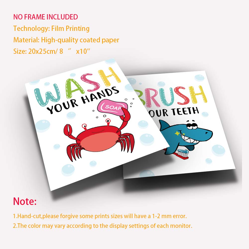 Funny Colorful Cartoon Sea Life Themed Bathroom Inspirational Quotes Art Print Humorous Quotes Painting  Toilet Rules Art Picture for Children Washroom Bathroom Decor  Set of 4 (8X10)  No Frame