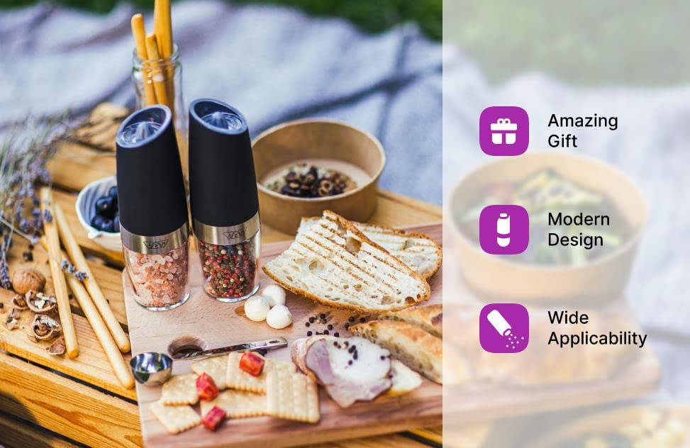 Ksl Gravity Electric Salt And Pepper Grinder Set - Mother'S Day Gift - Adjustable Motorized Electrical Powered Auto Shakers-Auto