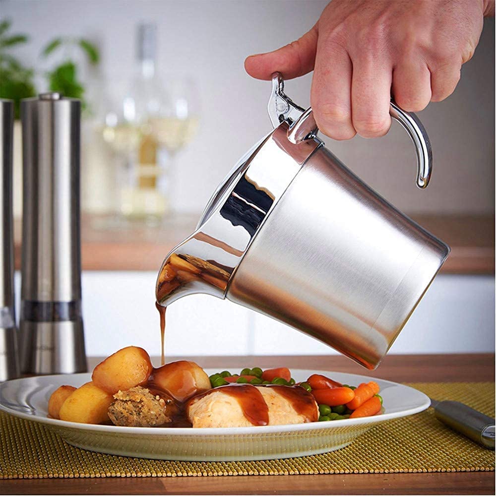 Double Insulated Gravy Boat - Stainless Steel Sauce Jug With Hinged Lid
