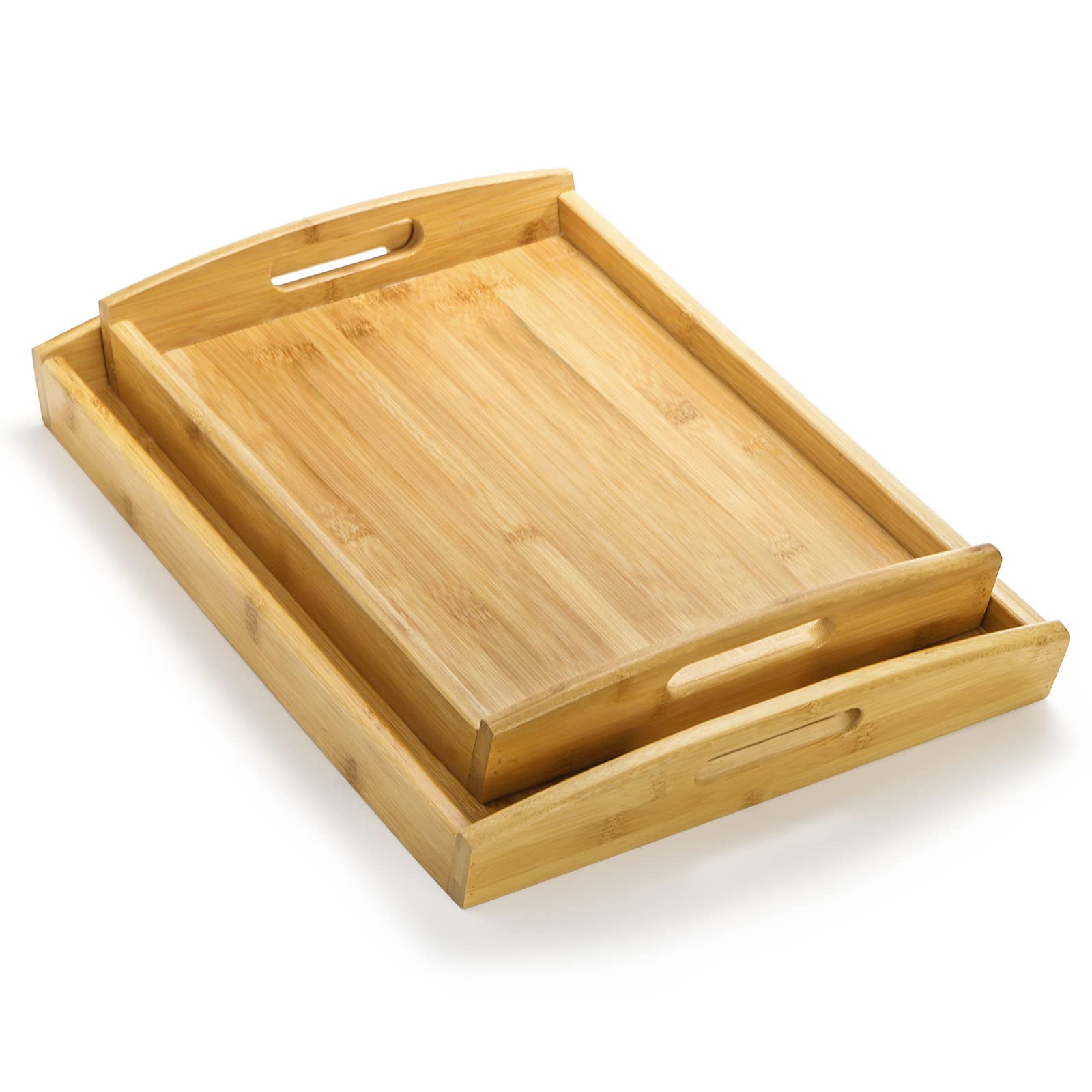 Peohud 4 Pack Bamboo Serving Trays With Handles, Rectangular Kitchen Food Tray For Eating, Dinner Trays For Eating On Couch, Woo