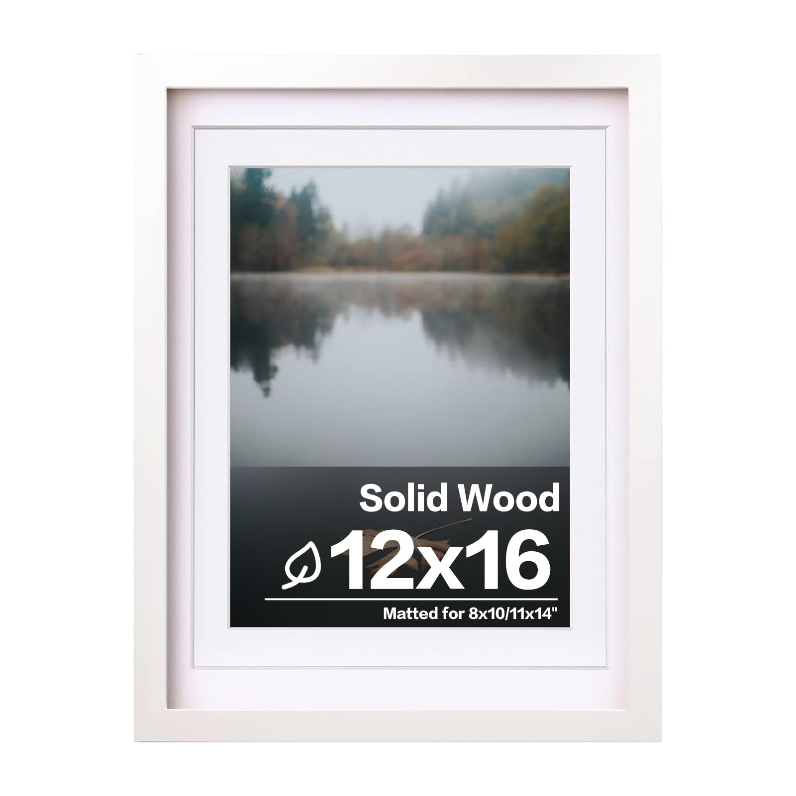 Egofine 12x16 Picture Frame White covered by Plexiglass Made of Solid Wood  Display Pictures 9x12 and 11x14 with Mat or 12x16 Without Mat for Table Top and Wall Mounting