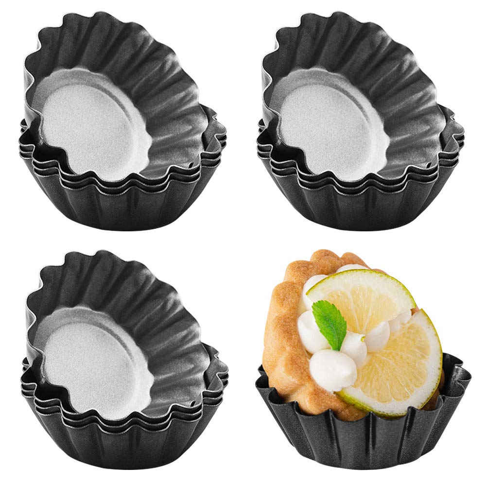 Dakuan 12 Packs Egg Tart Mold, Cupcake Cake Muffin Mold Mini Pie Pans Tin Pan Baking Tool, Carbon Steel- 2.6 Inch