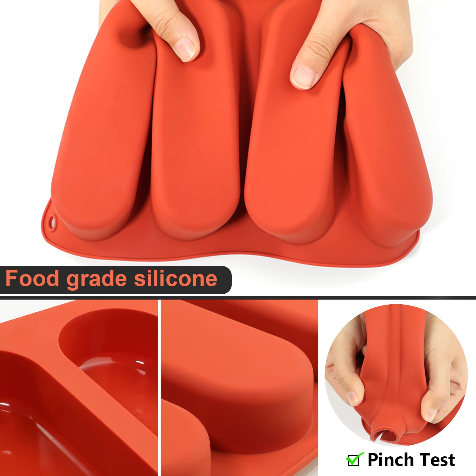 Webake Hot Dog Bun Pan, 2 Pack Silicone Hotdog Bun Molds Nonstick Bread Forms Mini Baguette Sandwich Baking Tray For Hot Dog Bun