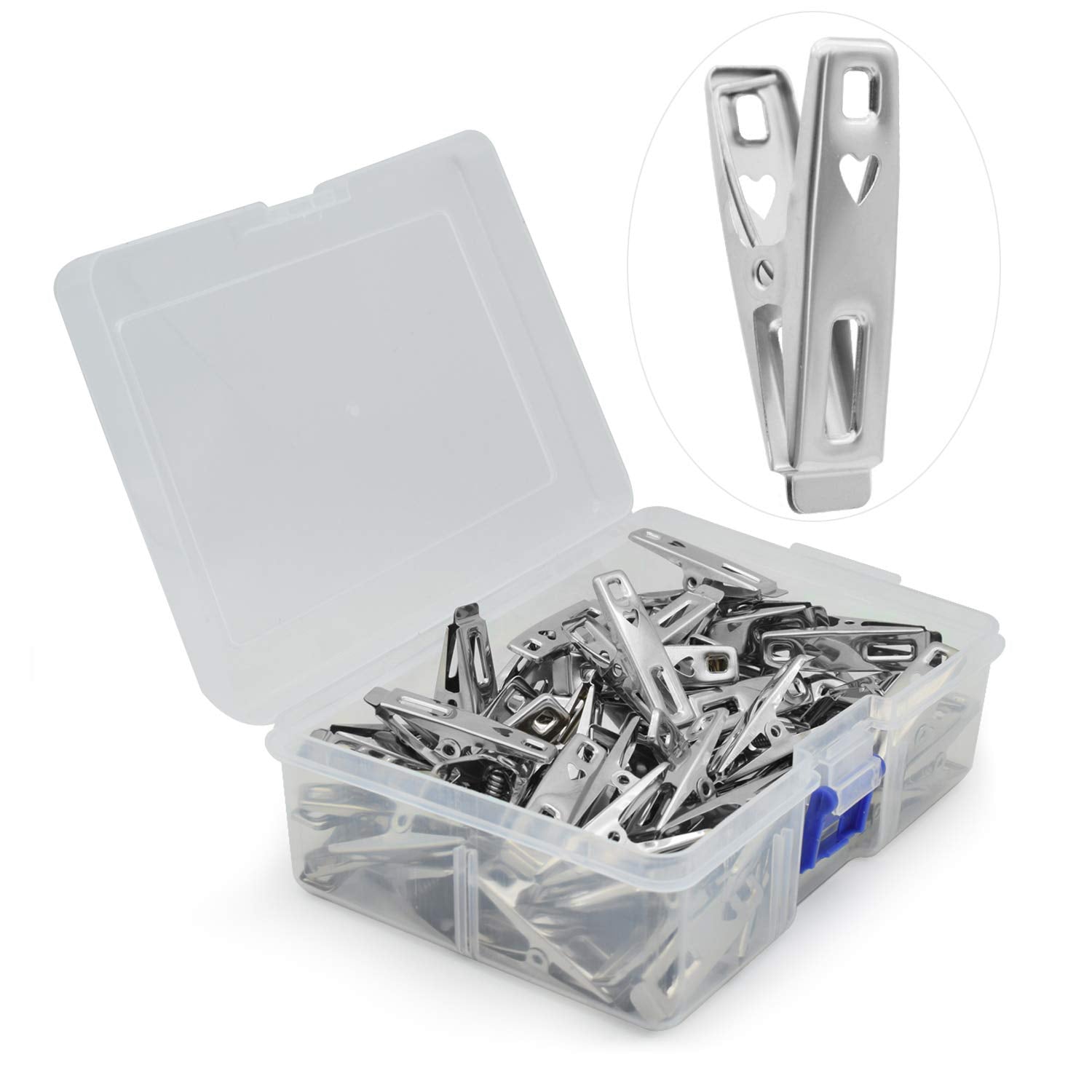 Vipbuy 60 Pcs Strong Stainless Steel Clothes Pins Metal Laundry Clips With Storage Box For Clothes Sock Food Sealing Photos