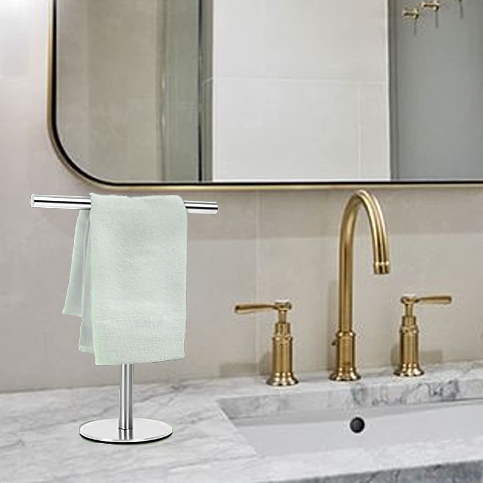 Bath Hand Towel Holder Stand For Bathroom Vanity Countertop Brushed Finish T-Shape Towel Bar Rack Stand Towel Bar For Bathroom K