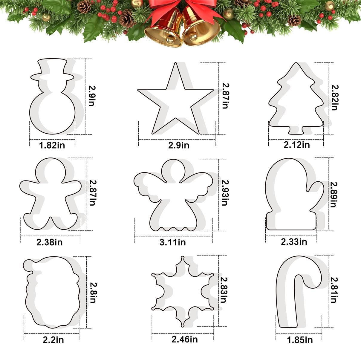 Christmas Cookie Cutters Set Of 9 Pieces, Wmtidene Cookie Cutters Shapes For Winter Holiday, Metal Cookie Cutters Includes Chris